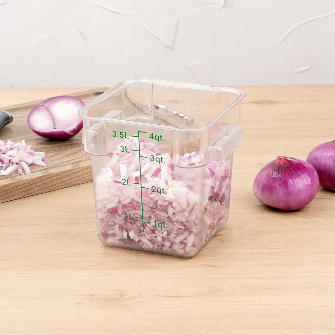 Restaurantware Met Lux 4 Quart Brine Buckets - 10 Pack Square Marinating Containers with Volume Markers, Built-In Handles | Clear & Green Plastic Dough Rising Buckets | Freezer-Safe Lids Sold Separately | Perfect for Commercial Kitchens, Bakery, Food Prep & Home Cooking