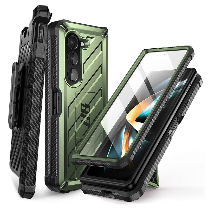 Samsung Galaxy Z Fold5 Unicorn Beetle Kickstand Case with Built-in Screen Protector - Dark Green | Heavy Duty Protection for Work, Travel & Everyday Use