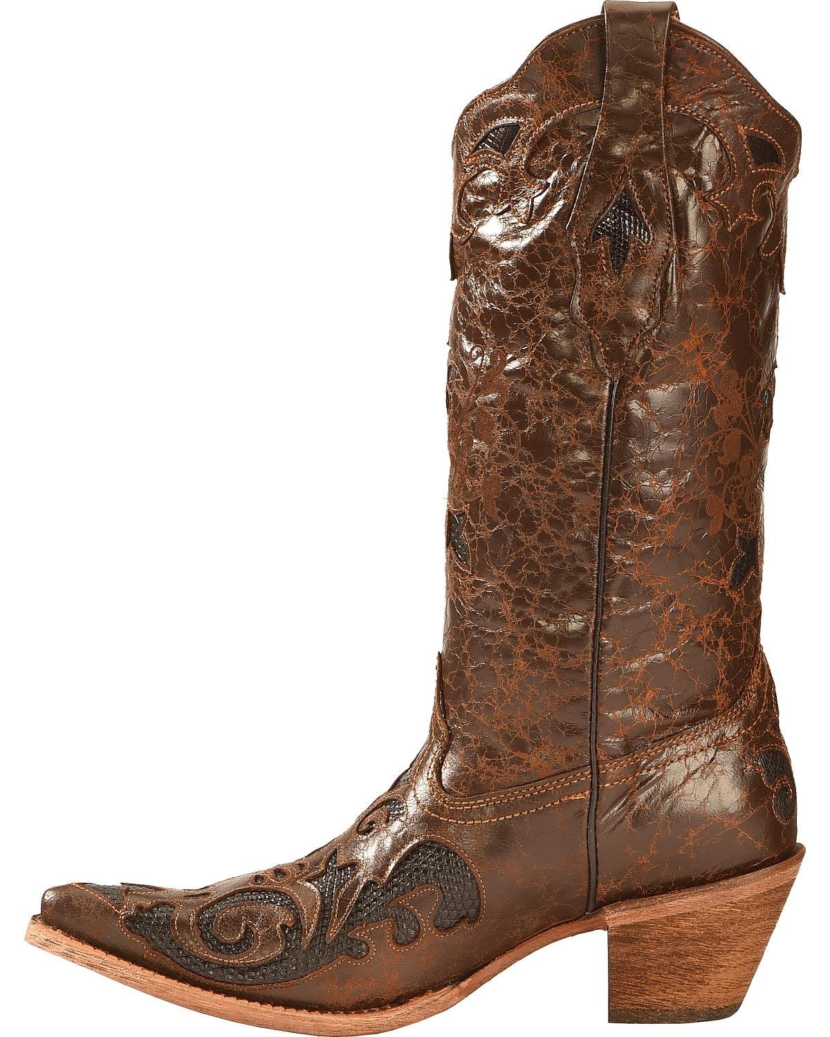Corral Women's Chocolate Lizard Inlay Snip Toe Cowgirl Boots C2118 - Western Fashion Boots for Women Size 8.5 B(M) US - Perfect for Rodeo, Country Dancing & Western Outfits