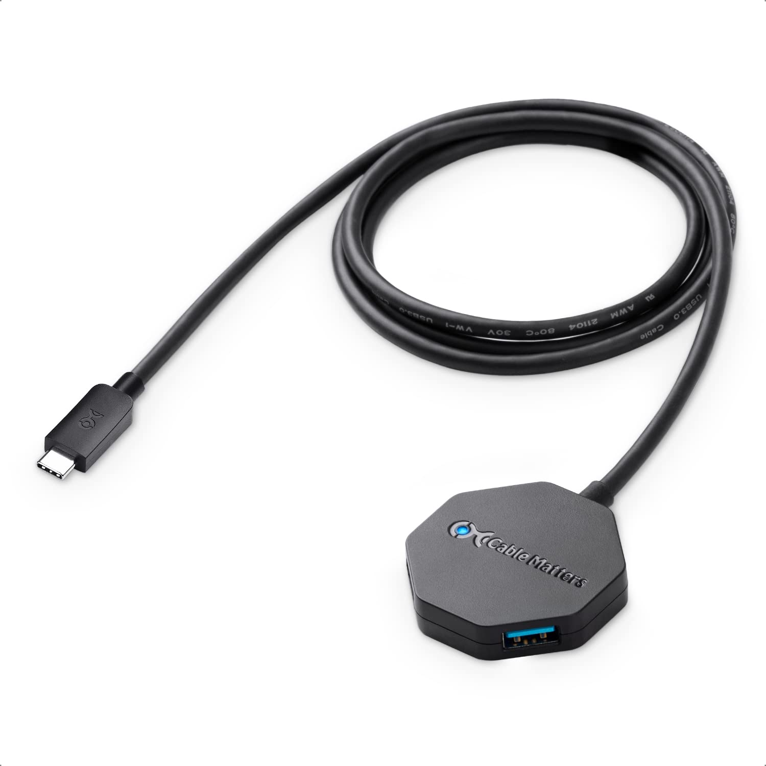 Cable Matters Ultra Mini 4 Port USB C Hub with 4ft Extension Cable - Thunderbolt 4/USB4/Thunderbolt 3 Compatible USB C to USB Hub for MacBook Pro/Air, iPad Pro & Windows Laptops - Perfect for Home Office, Travel & Multi-Device Charging