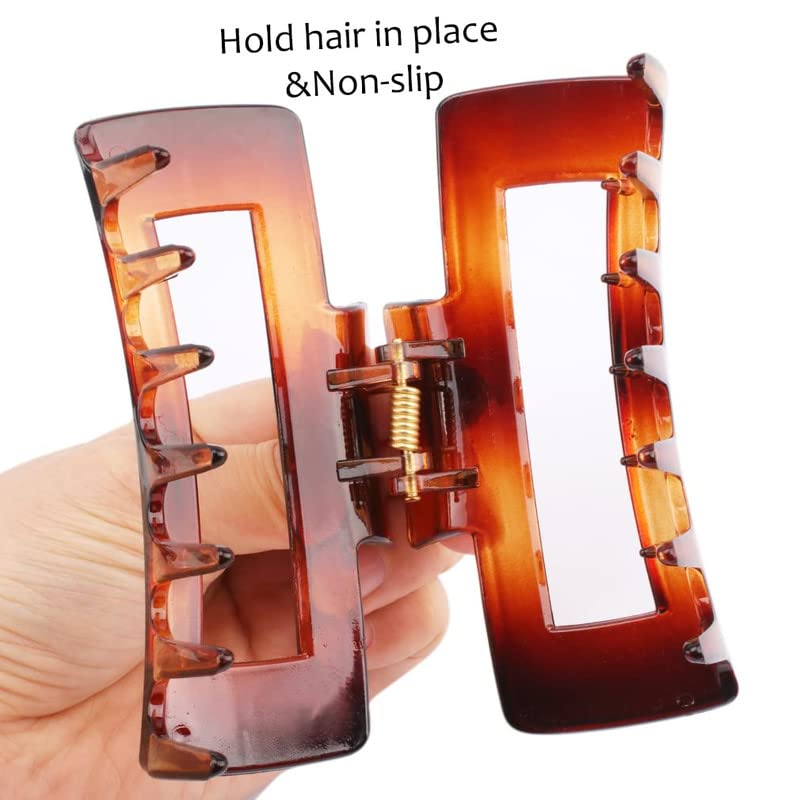 Staila 4 Pack Large Non-Slip Acrylic Banana Claw Hair Clips for Thick Hair - Rectangular Jaw Hair Clips for Women & Girls (4 Colors) - Perfect for Updos, Ponytails & Everyday Hairstyles