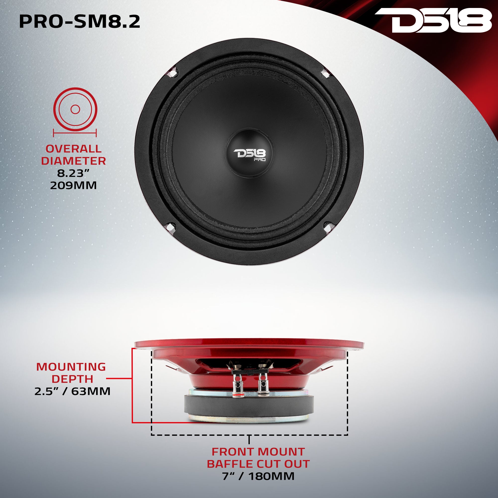 PRO 8 Shallow Water-Resistant Mid-Range Loudspeaker 250W RMS 2 Ohm - Perfect for Marine Audio, Boats & Outdoor Adventures