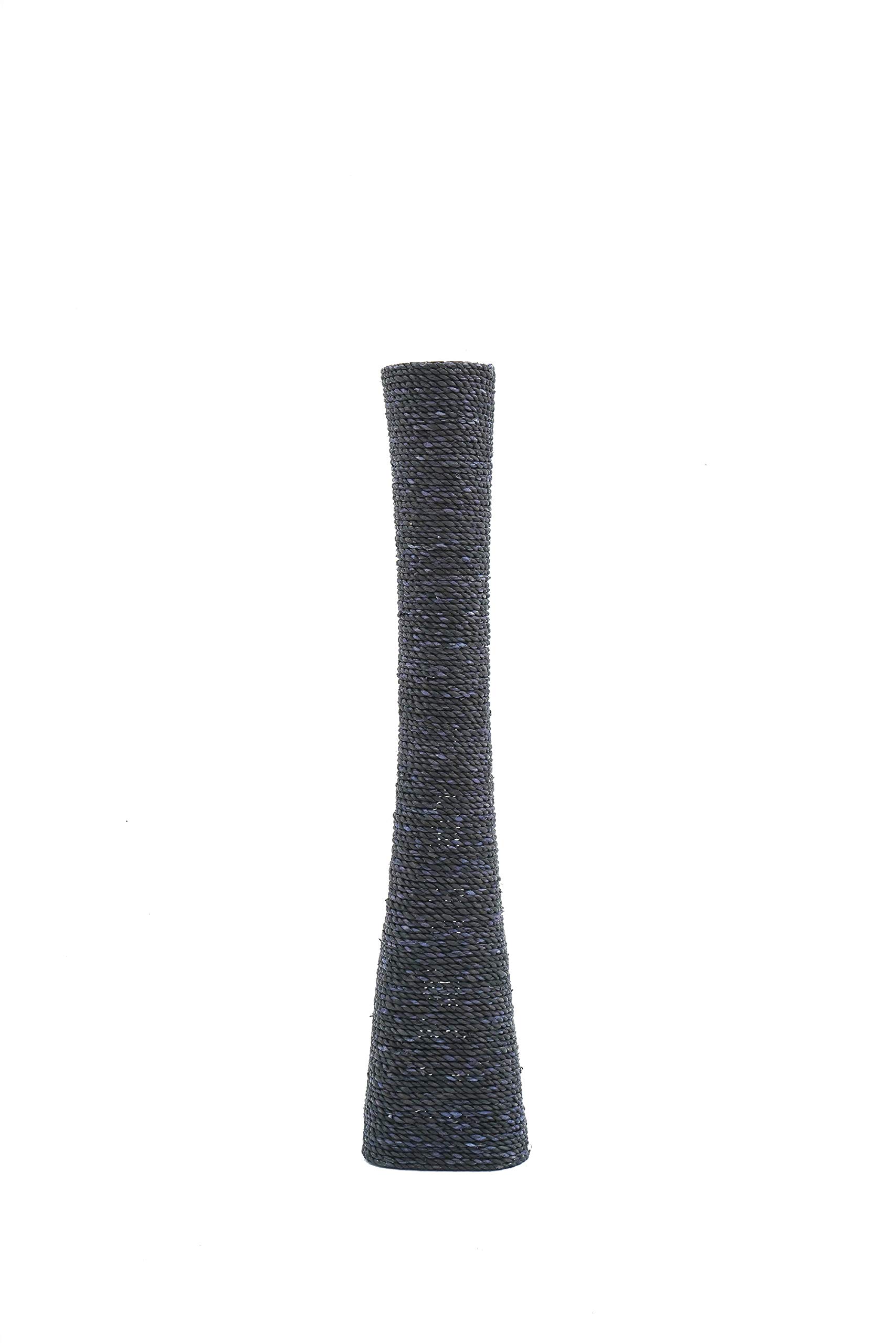 Leewadee 36-inch Large Black Floor Vase - Handmade Bamboo & Bast Flower Holder, Elegant Funnel Vessel for Decorative Branches - Perfect for Living Room Decor, Wedding Centerpieces & Boho Home Styling