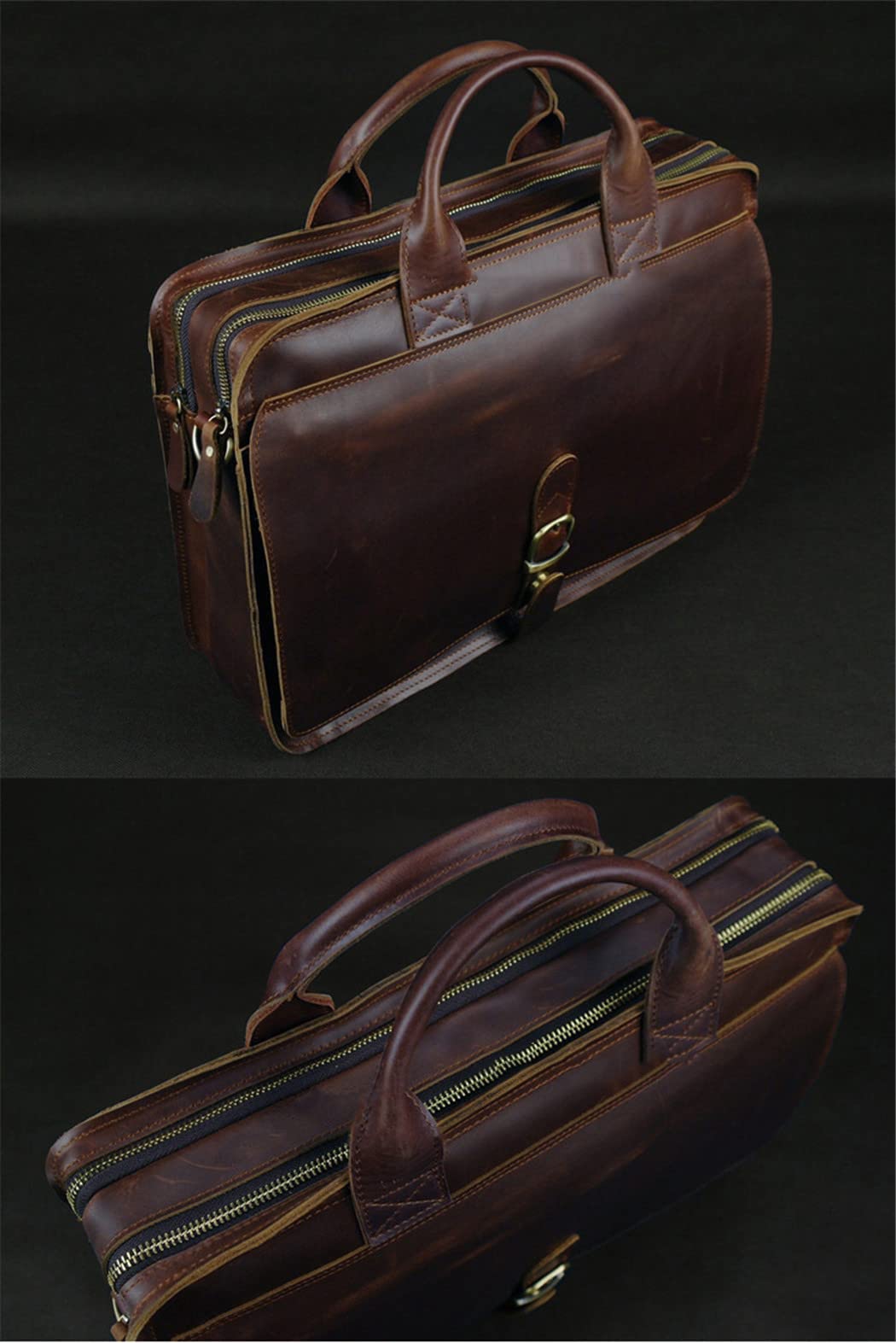 Premium Genuine Leather Men's Laptop Briefcase - Professional Business Portfolio Bag for Office & Travel - Stylish Work Bag for Documents, MacBook & Essentials