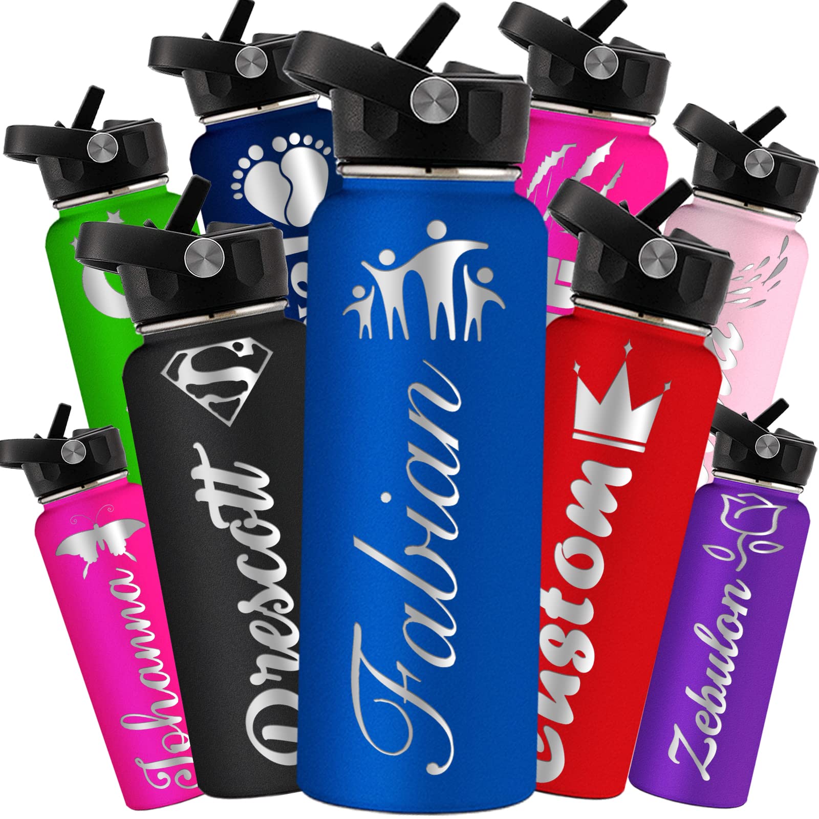 Custom Personalized 24oz Stainless Steel Water Bottle with Straw Lid - Insulated, Engraved Name Gift for Women, Men, Girls & Boys - Perfect for School, Sports, Gym & Outdoor Activities