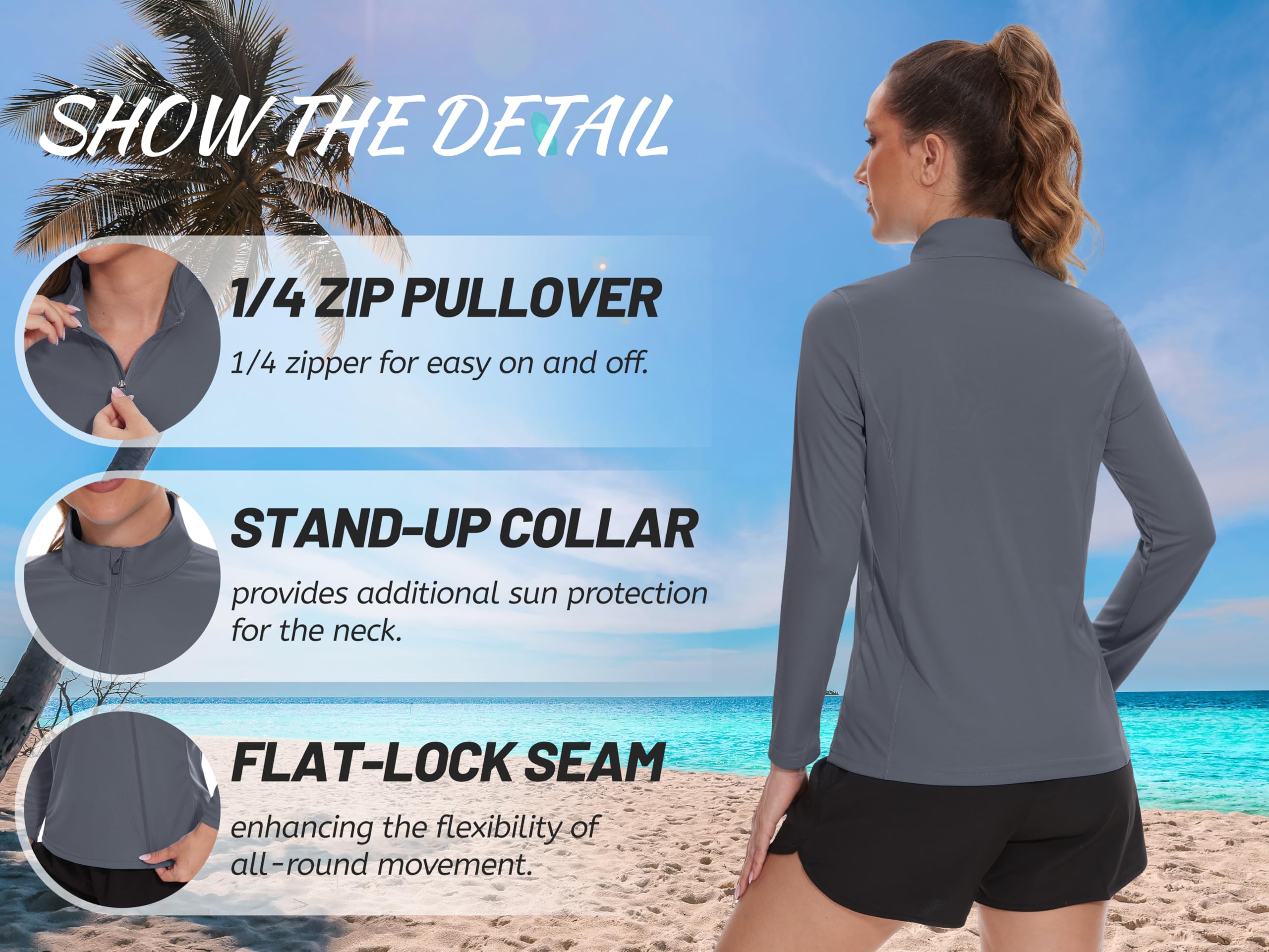 TACVASEN Women's UPF 50+ UV Protection Long Sleeve Quarter Zip Pullover - Lightweight Golf Shirt & Workout Top for Hiking, Running, Outdoor Activities