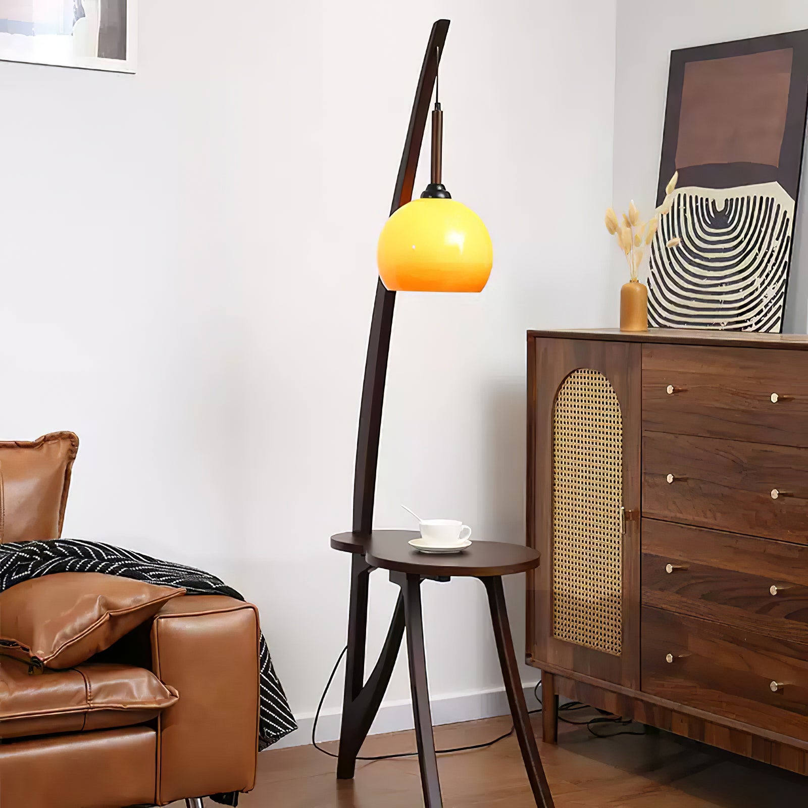 Arc Wood Hanging Floor Lamp - Modern Scandinavian Style Adjustable Standing Light for Living Room, Bedroom & Office - Perfect for Reading Corner, Cozy Nights and Home Decor