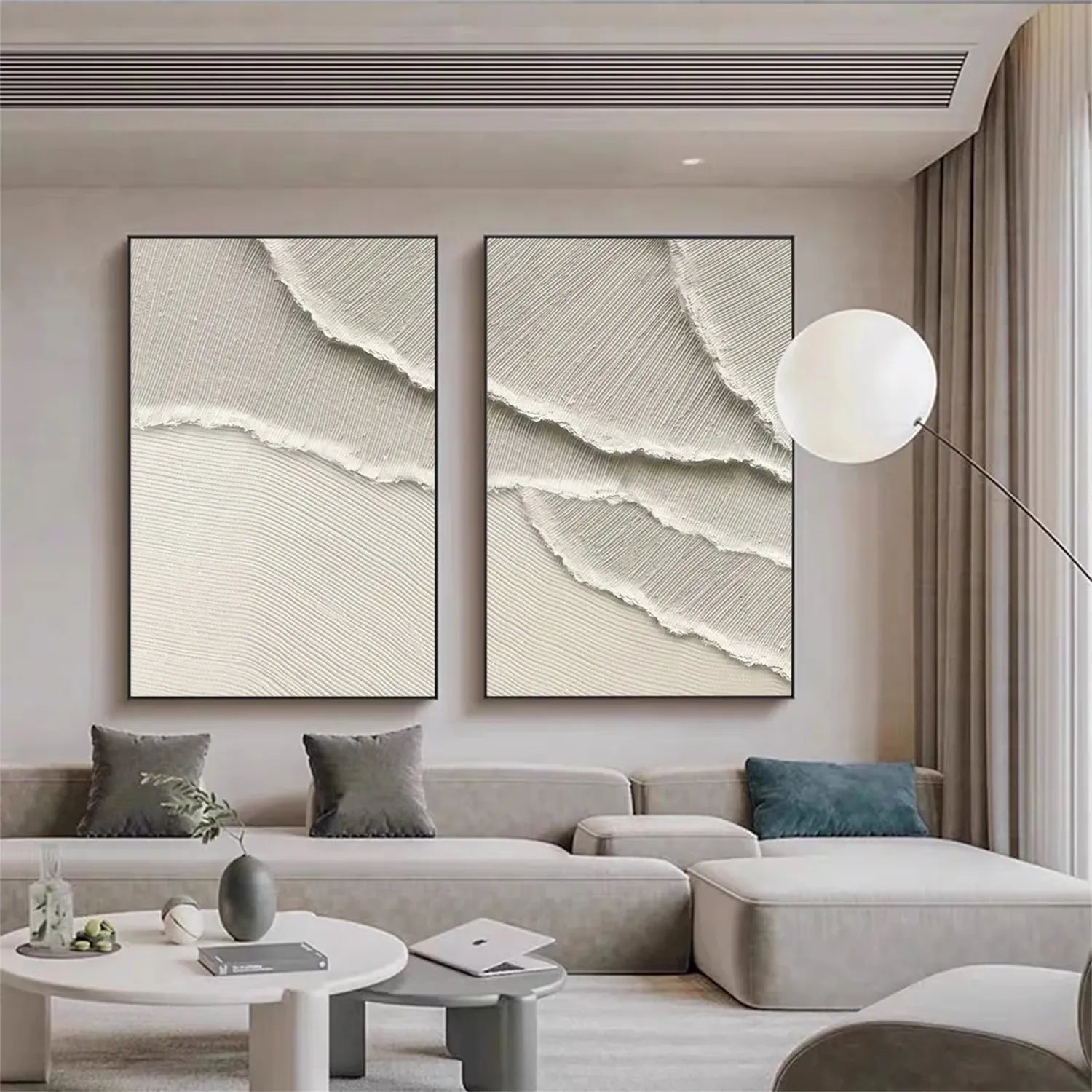 White Minimalist Textured Painting Canvas Set of 2 - Modern Abstract Wall Art for Living Room & Bedroom Decor #MM292
