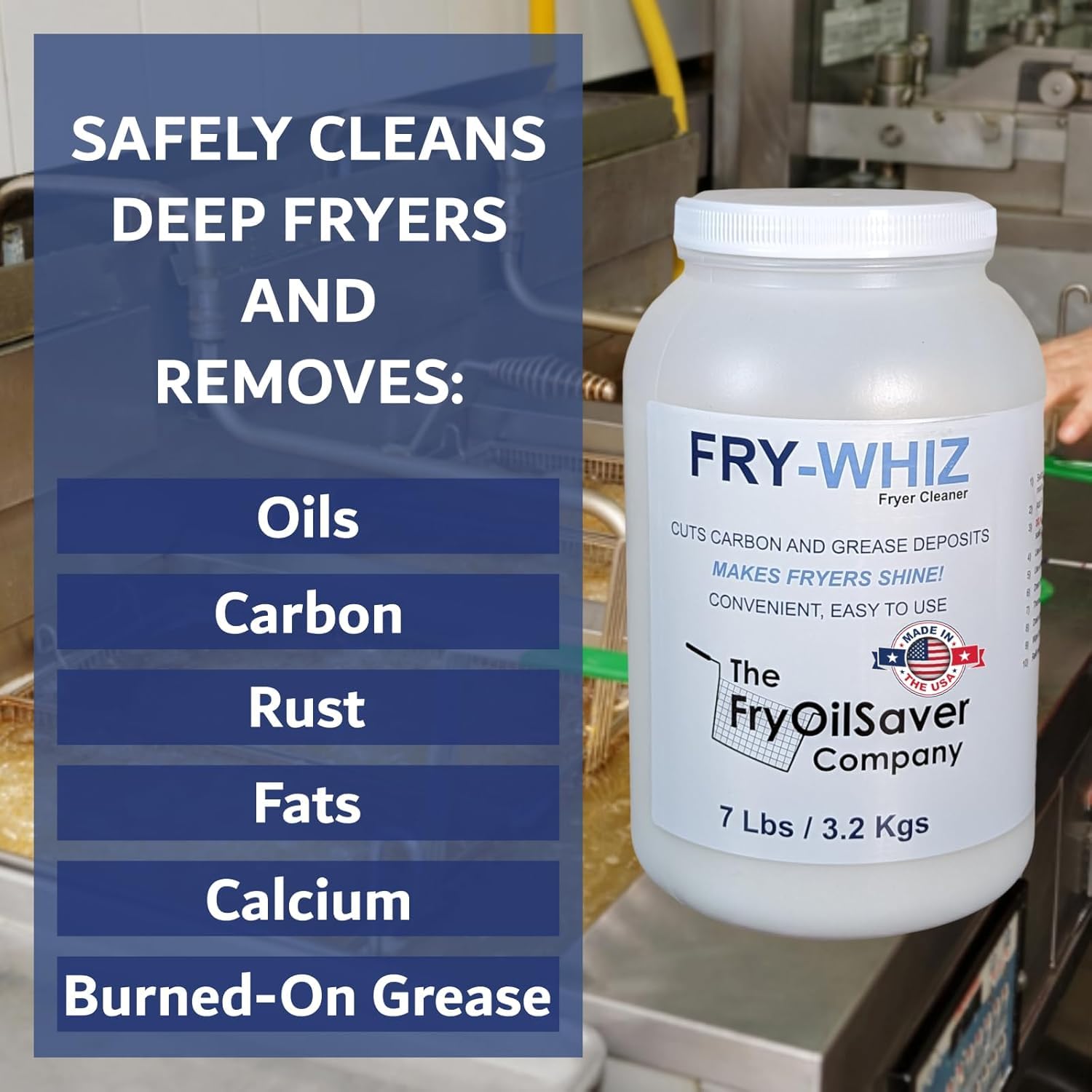 Fry-Whiz Commercial Deep Fryer Cleaner Powder - 4 Gallon Case | Removes Carbon, Grease & Food Stains | Professional Restaurant Kitchen Cleaning Supplies | Perfect for Deep Fryer Basket & Oil Vat Maintenance