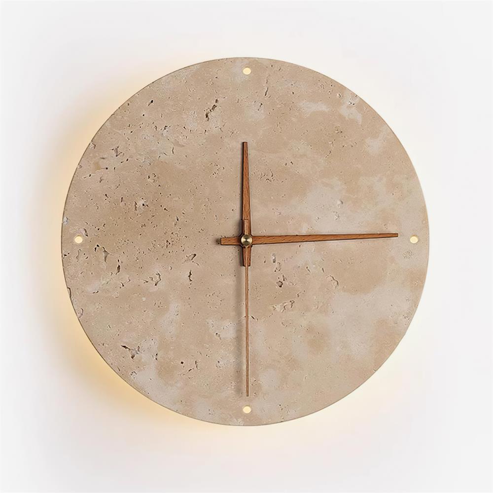 Zegary Travertine Clock Wall Lamp - Elegant Roman Numerals Timepiece with Built-In LED Lighting for Living Room, Bedroom & Office Decor