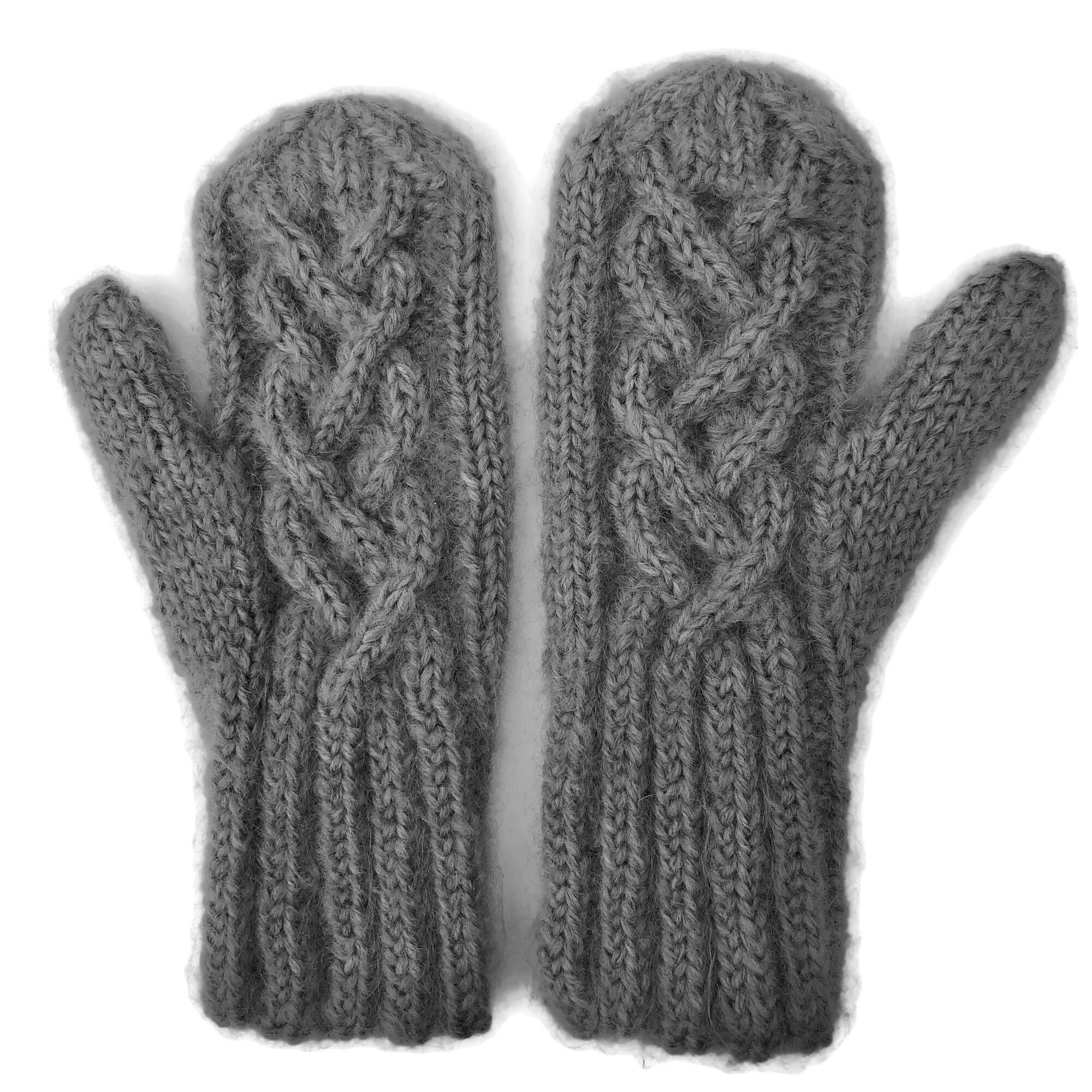Warm Gray Hand Knit Wool & Mohair Mittens with Celtic Cable Twist - Cozy Winter Accessories for Outdoor Activities & Cold Weather Fashion