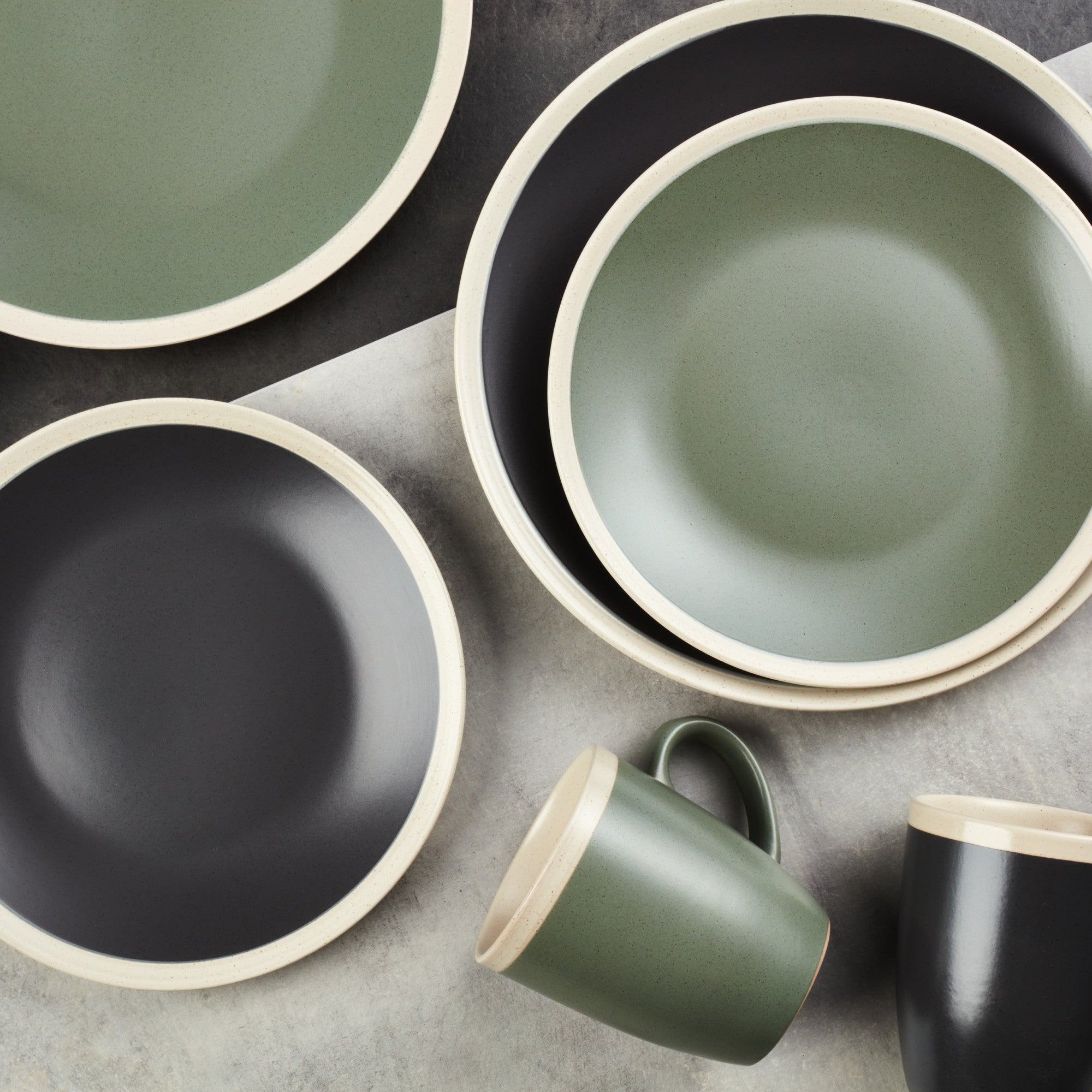 Premium Serenity Stoneware Dinnerware Set - Elegant Dark Gray & Cream Ceramic Plates & Bowls for Everyday Dining & Entertaining