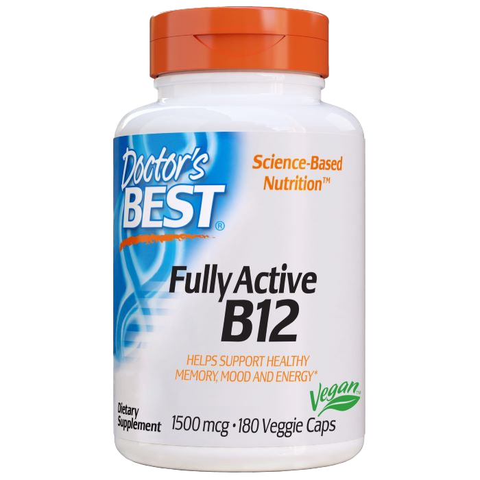 Doctor's Best Fully Active B12 1500mcg - 180 Vegan Capsules | Supports Energy, Metabolism & Nervous System | Ideal for Vegetarians & Active Lifestyles