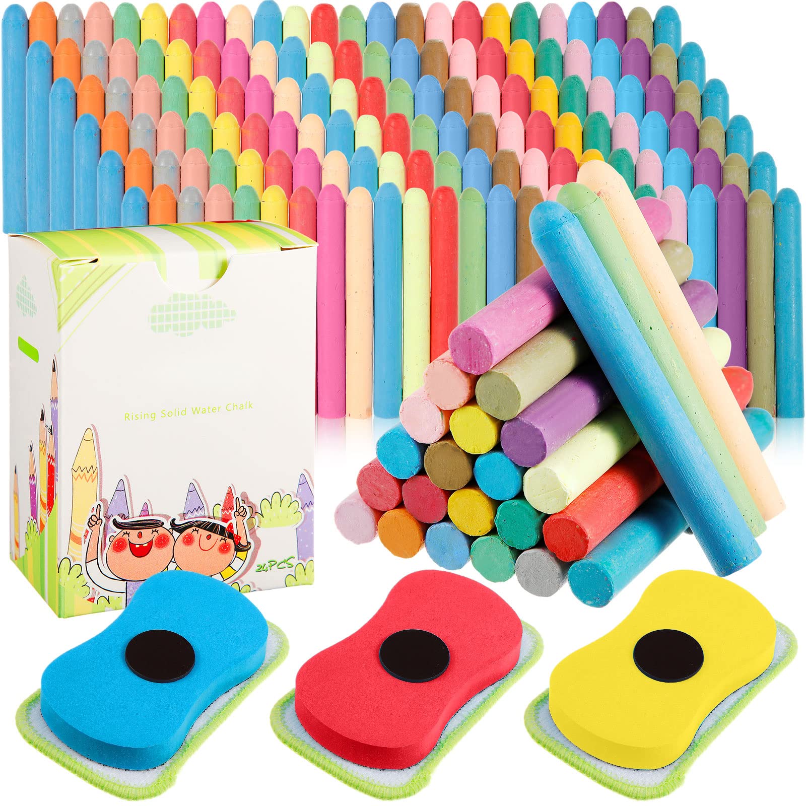 Harloon 144 Pcs Dustless Chalk Set with Eraser - Non-Toxic Colored & White Chalkboard Chalk for Teachers, Classroom, School Supplies - Perfect for Blackboard Drawing, Writing & Educational Activities (Multicolor)