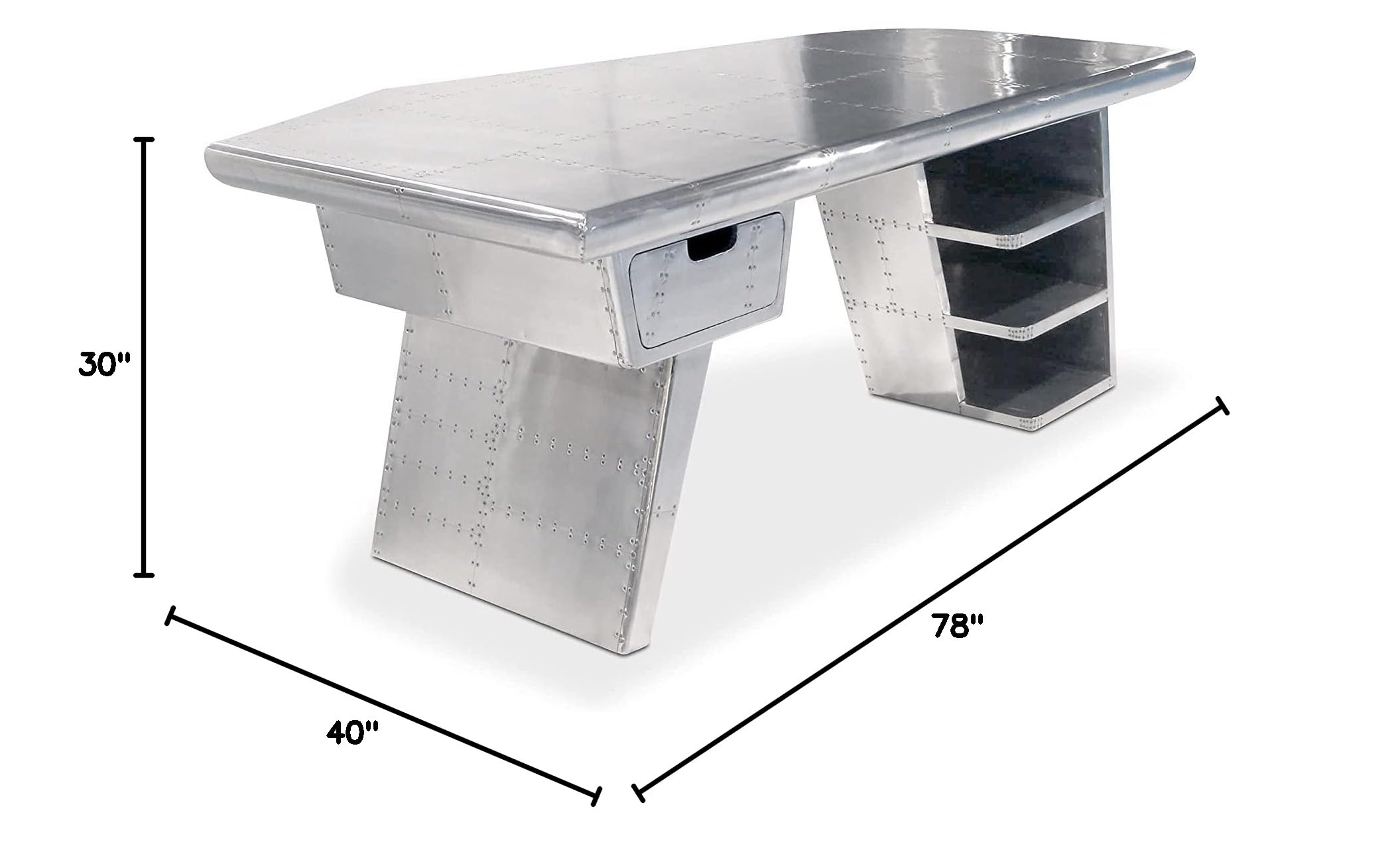 Nautical-Mart Large Aviator Executive Desk with Drawer Shelving - 78 Inch Aircraft Wing Design Office Desk for Modern Workspace & Home Office