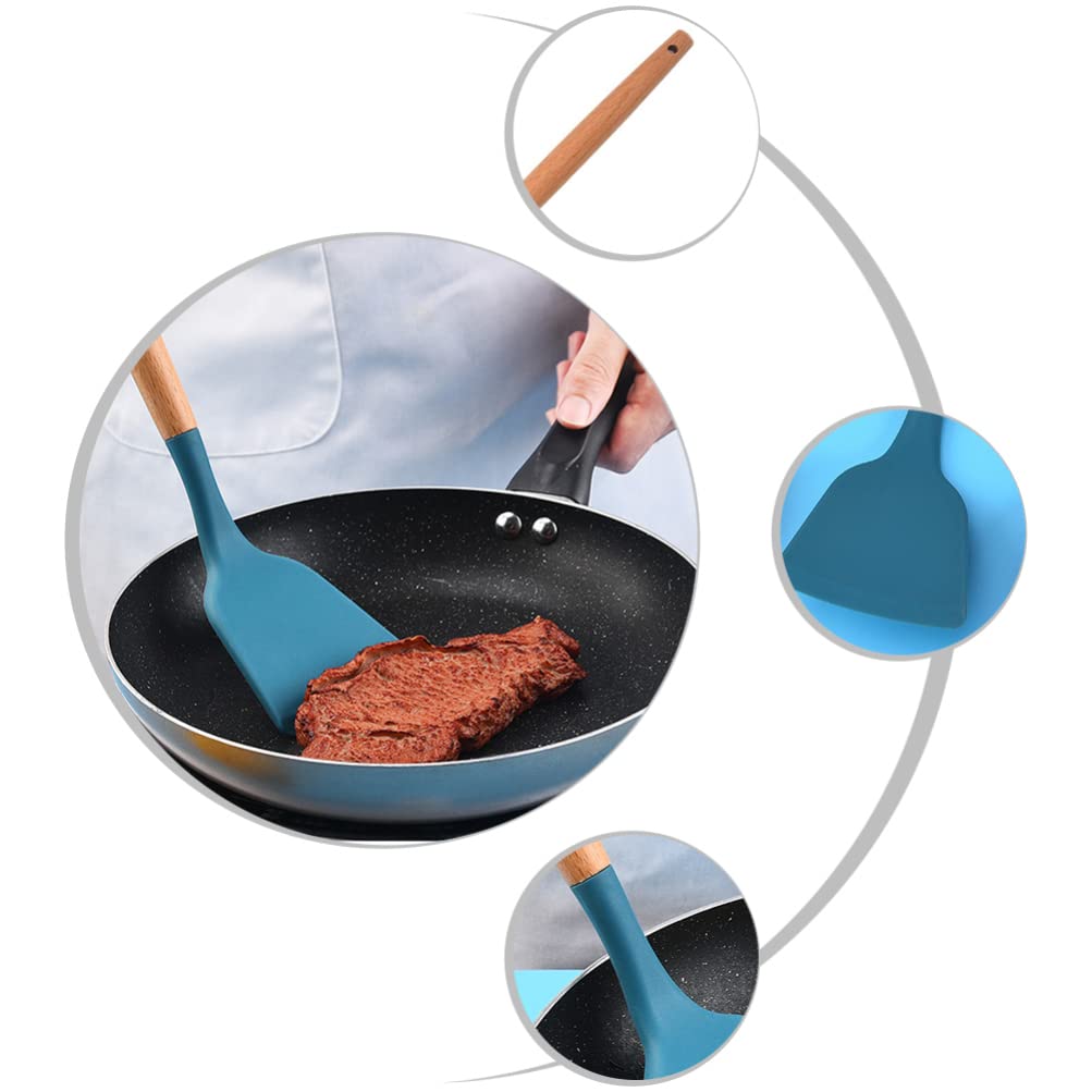 2-Piece Wooden Silicone Spatula Set - Non-Stick Kitchen Utensils for Cooking, Baking & Flipping - Perfect for Restaurants, Home Kitchens & BBQ Grilling