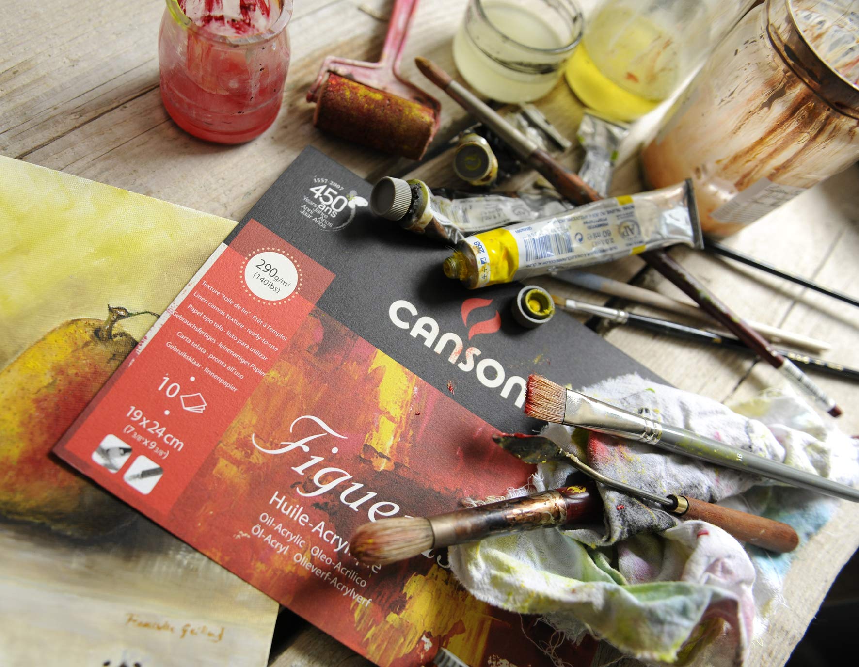 Canson Figueras 290gsm Oil & Acrylic Paper Block - 10 Sheets, 50x65cm (19.7x25.6in) - Premium Canvas-Like Texture for Professional Artists - Perfect for Oil Painting, Acrylic Art & Mixed Media Projects
