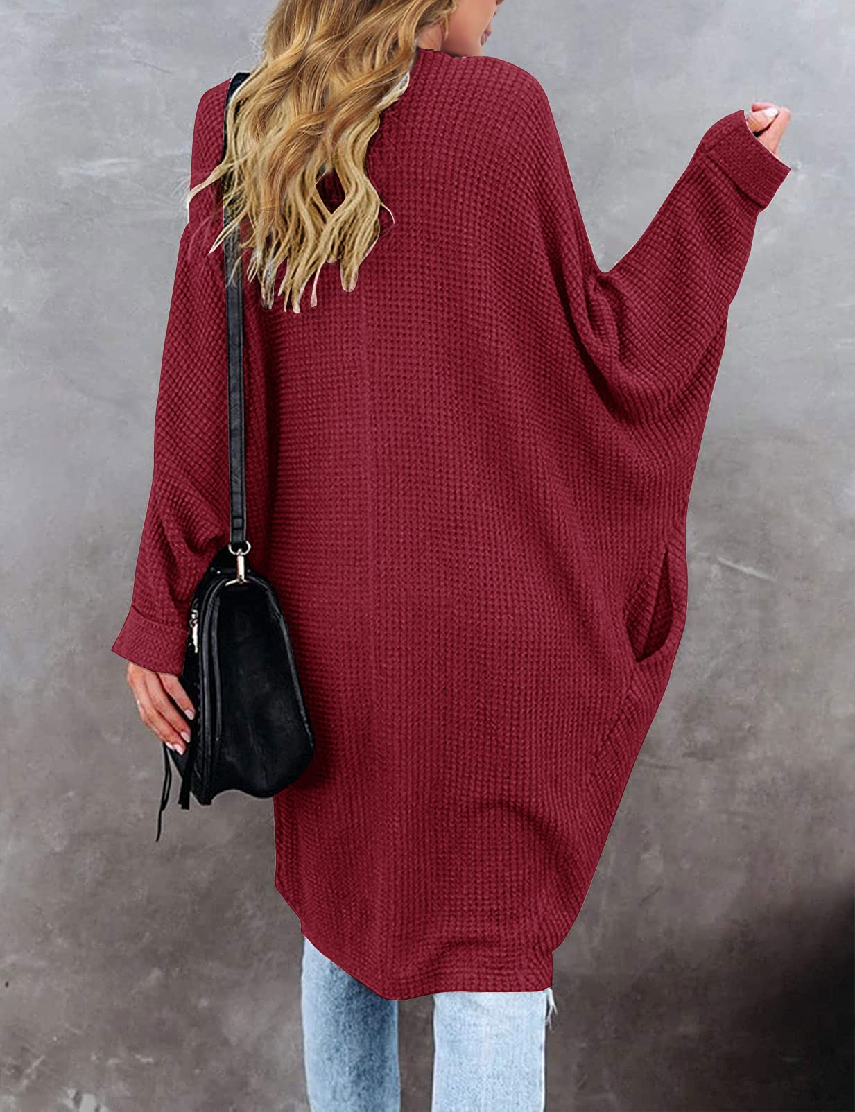 MEROKEETY Women's 2025 Fall Waffle Knit Batwing Long Sleeve Cardigan - Loose Open Front Sweater Coat for Casual Outfits, Office Wear & Autumn Layering