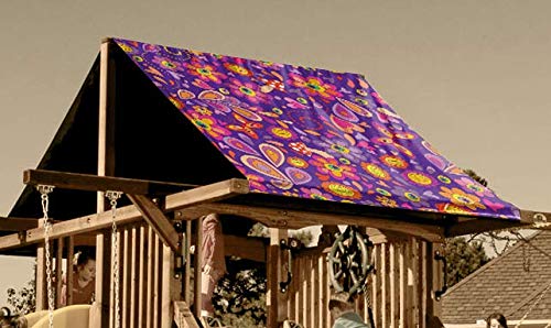 Custom Sized Purple Flower Playground Canopy Replacement Tarp - Up to 65 Sq Ft Waterproof Cover for Swing Sets & Outdoor Playsets - Perfect for Backyard Play Areas, Daycare Centers & Park Equipment Protection