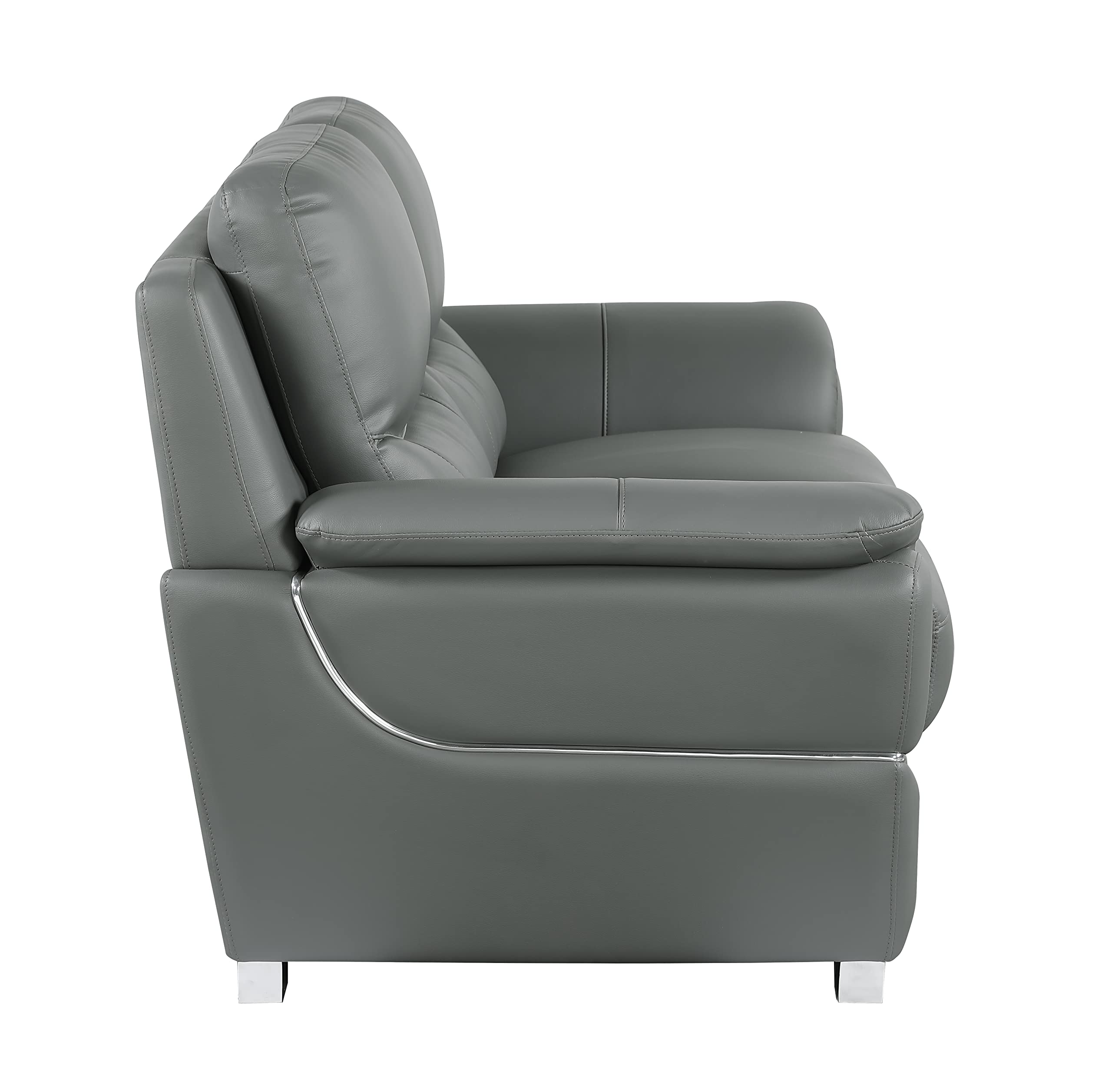 Binion Modern Genuine Leather Loveseat - 1-Piece Upholstered Sofa with Padded Headrest, Wide Arms & Chrome Accents for Living Room - Elegant Gray Leather Couch for Small Spaces, Apartments & Cozy Home Decor