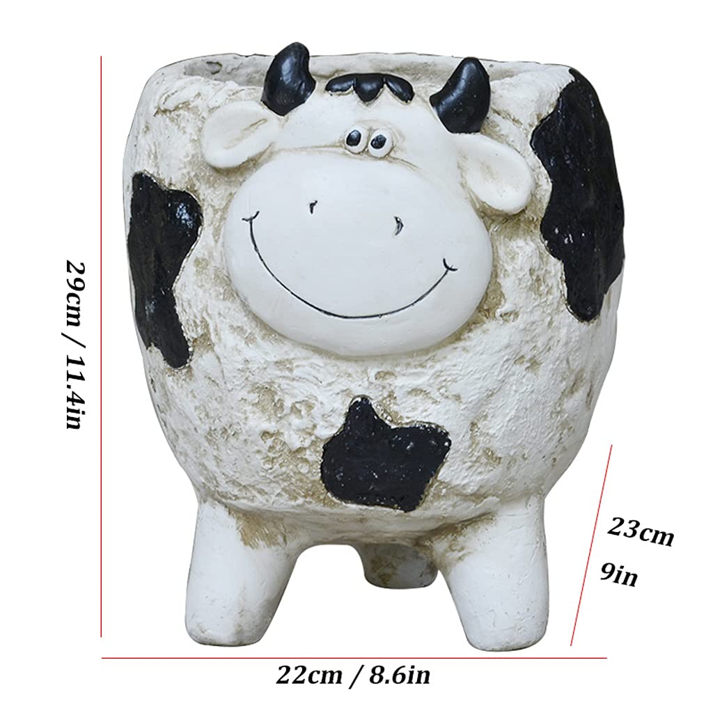 Resin Garden Sculpture - Handcrafted Cow Statue for Flower Pot & Outdoor Decor | Durable Animal Ornament for Courtyard, Gardening & Landscape Design | Perfect for Patio, Yard & Garden Decoration