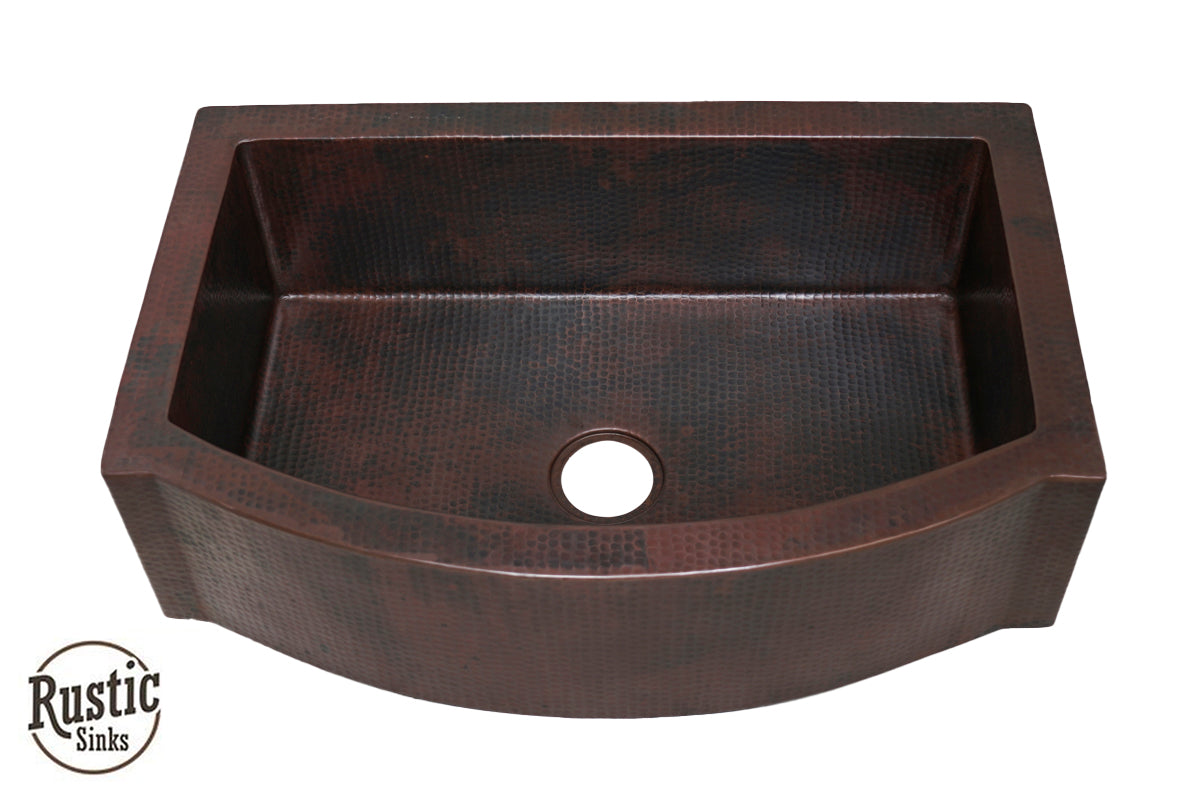Flat Edge Rounded Front Copper Farmhouse Sink - Vintage Style Kitchen Sink for Rustic & Modern Homes | Perfect for Farmhouse, Cottage & Country Style Kitchens