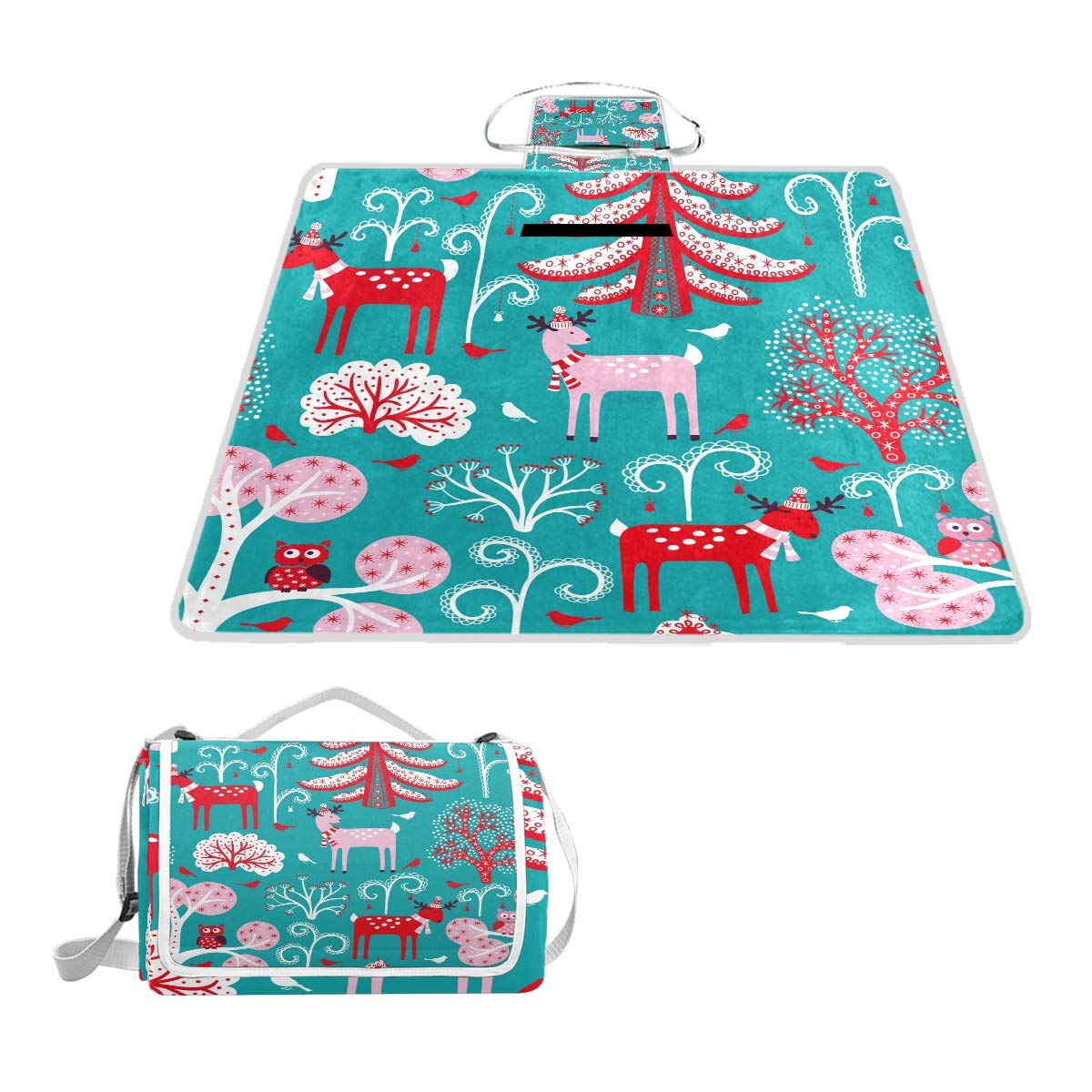 JUMBEAR Waterproof Christmas Blue Picnic Blanket - Sandproof Outdoor Camping Mat for Beach, Park, Hiking & Travel - Perfect for Family Picnics, Camping Trips and Beach Days