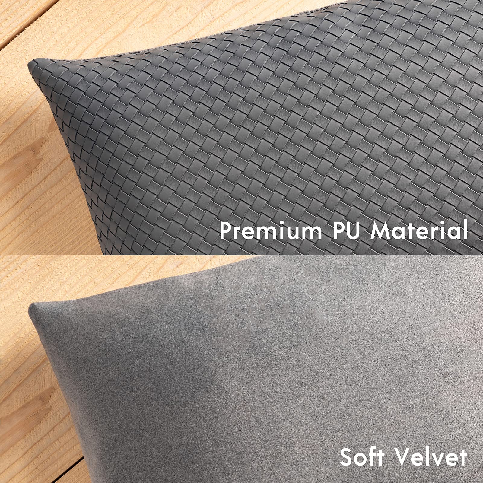 Faux Leather Pillow Covers Pack of 2 - Grey 12x20