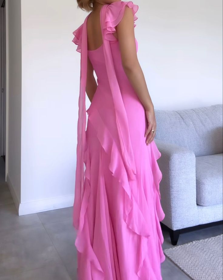 Elegant Chiffon Pink Prom Dress with Ruffle Details - Formal Party Gown J6590 for Homecoming, Evening Gala & Special Occasions