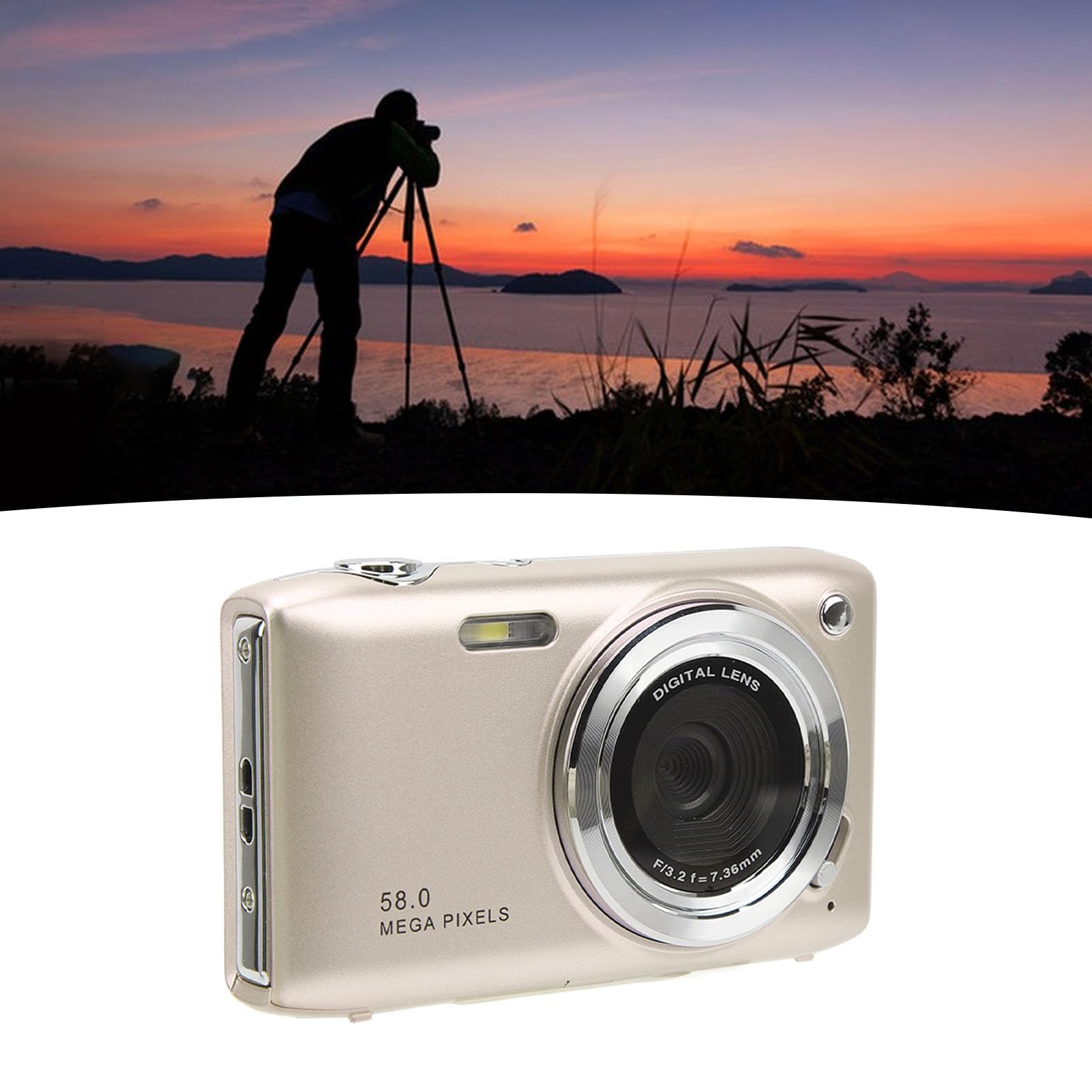 4K Digital Video Camera with Auto Focus - 58MP, 2.88 Inch LCD Screen for Vlogging, Travel & Daily Recording (Gold) | Perfect for YouTube, Family Events & Outdoor Adventures