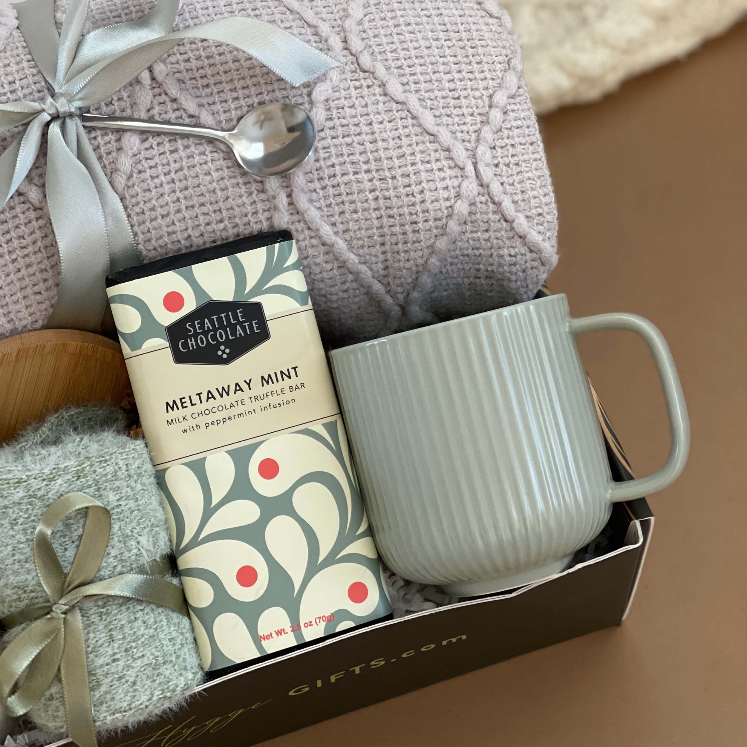 Cozy Winter Gift Set - Ceramic Mug, Soft Throw Blanket, Plush Fuzzy Socks, Herbal Tea & Live Succulent Plant | Perfect for Christmas, Housewarming & Relaxing at Home