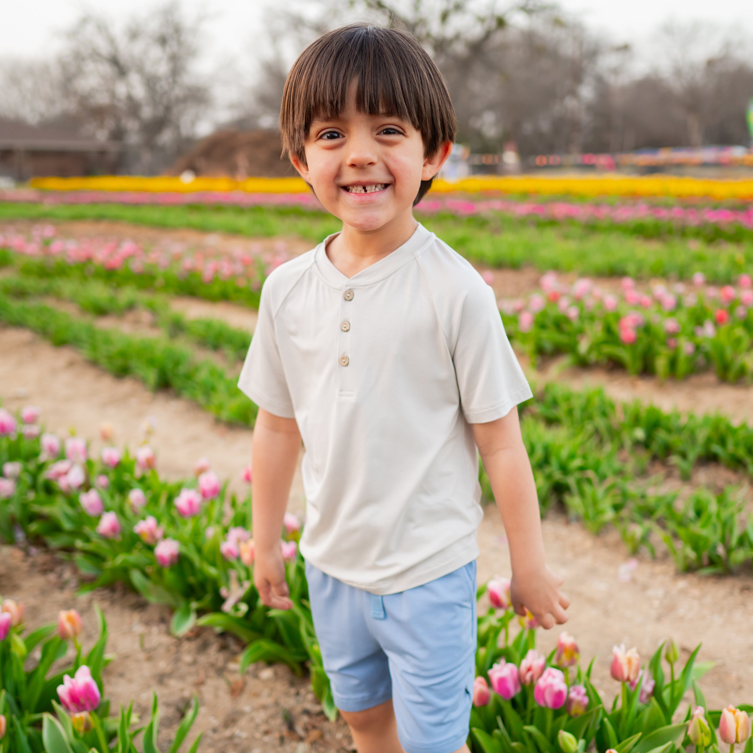 Soft Cotton Short Sleeve Henley Tee for Toddlers - Oat Color | Comfortable Casual Wear for Boys & Girls | Perfect for Playdates, Daycare & Family Outings