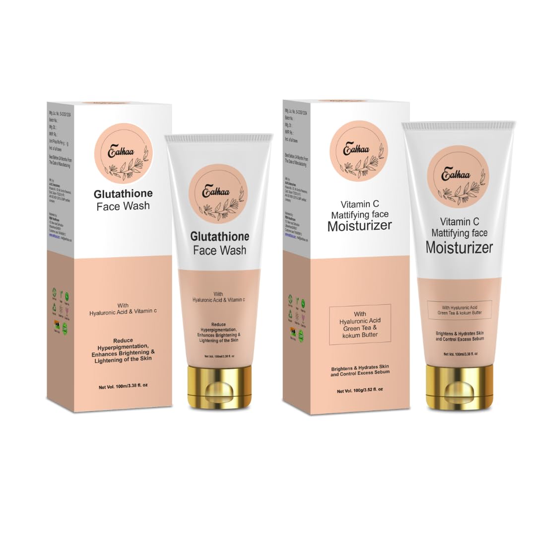 Eabhaa Vitamin C & Glutathione Face Wash & Moisturizer Combo Pack - Oil Control, Brightening Facial Cleanser for All Skin Types (100ml) | Daily Skincare Routine for Women & Men