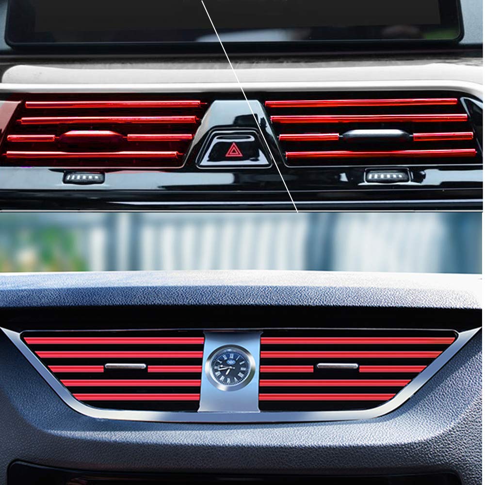 10pcs Red PVC Chrome Car Air Vent Trim Decoration Strips - U-Shaped Auto AC Vent Outlet Cover Molding for Car Interior Accessories - Perfect for Sedan, SUV, Truck Customization & Car Detailing