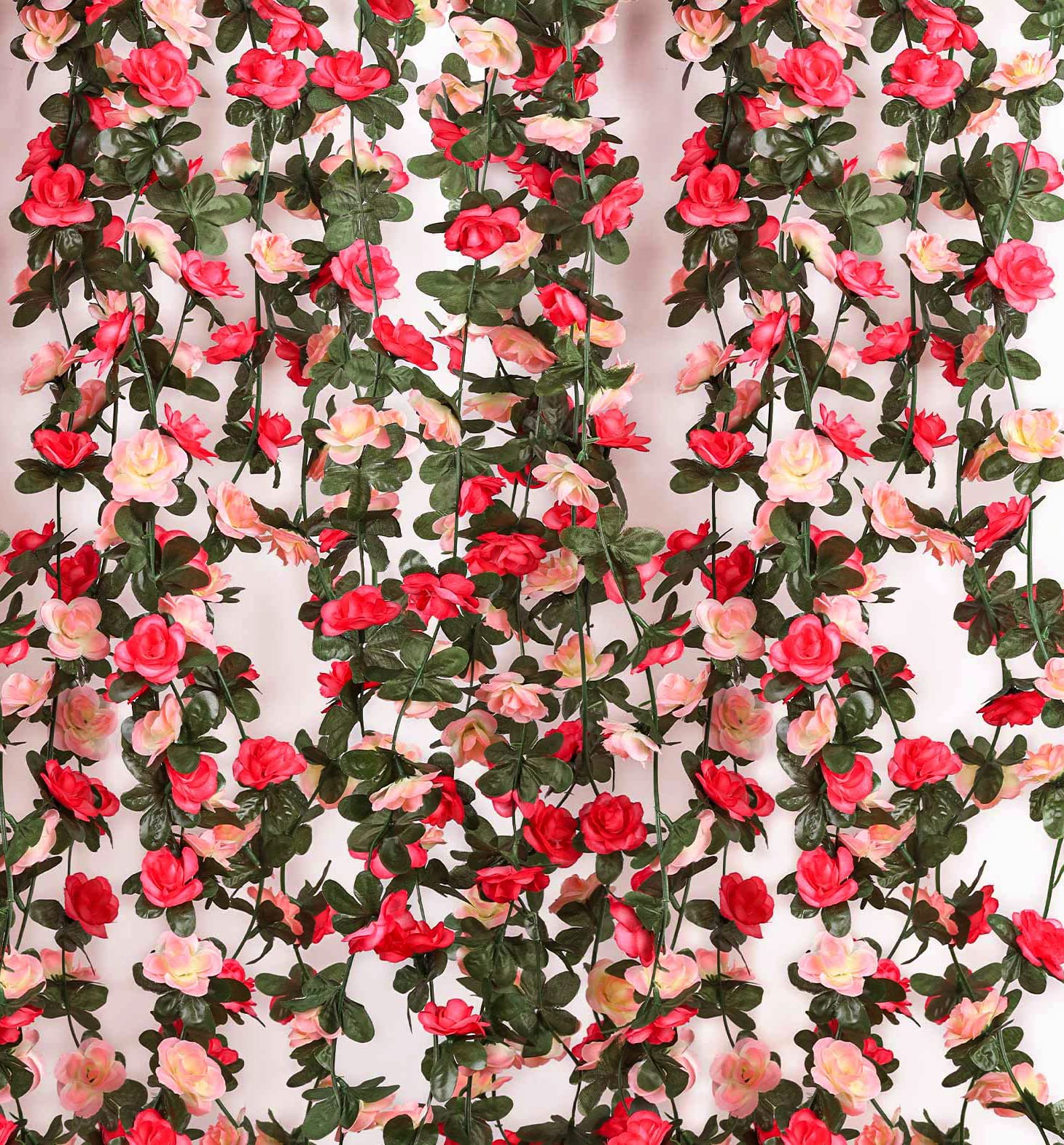 Miracliy 5 Pack 41 FT Artificial Rose Vine Flowers - Fake Hanging Ivy Plants for Home, Hotel, Office, Wedding, Party & Garden Decor (Pink, Purple) - Perfect for Wall, Fence, Balcony & DIY Craft Projects