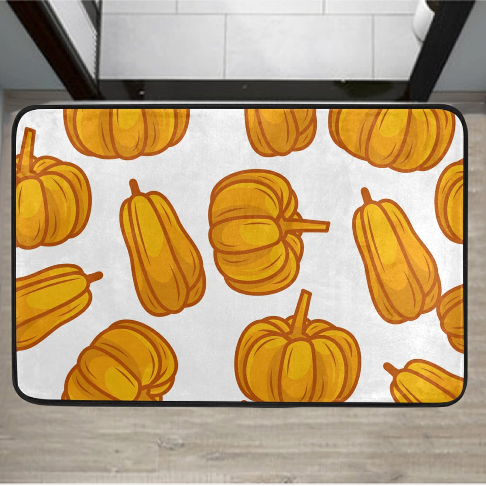 Non-Slip Pumpkin Cartoon Thanksgiving Doormat 16x24 Inch - Washable Rubber Backing Entry Rug for Kitchen, Front Door & Farmhouse Decor - Perfect for Fall Welcome Mats, Indoor Entryway & Holiday Home Decor