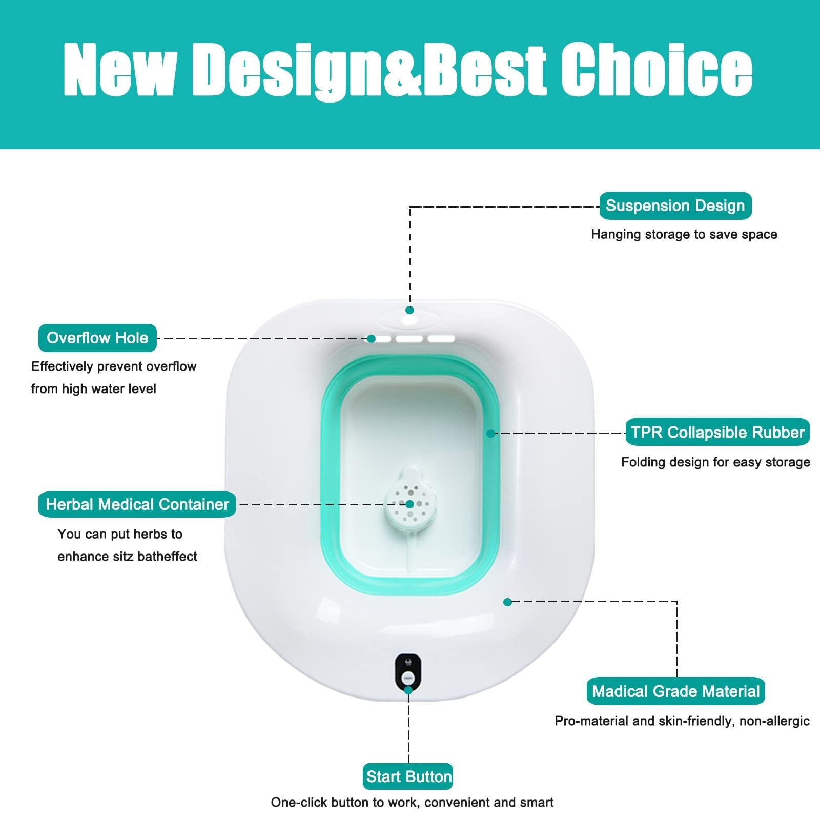 Electric Sitz Bath for Hemorrhoids & Postpartum Care - Foldable Heated Toilet Seat with Bubble Massage - Ideal for Pregnant Women & Elderly - Perfect for Post-Surgery Recovery & Home Comfort
