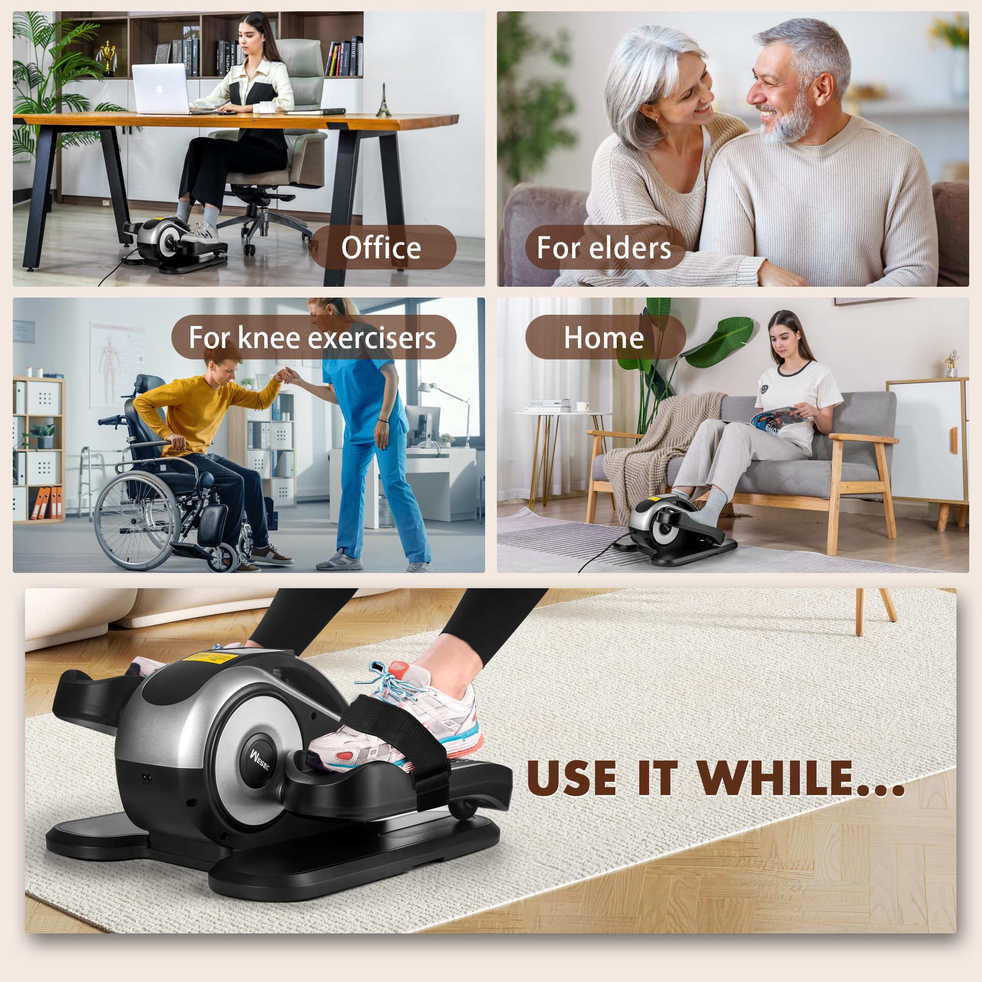Under Desk Elliptical Machine - Quiet Electric Pedal Exerciser for Seniors with Remote, 12 Speed Levels & Auto/Manual Modes - Compact Leg Exercise Equipment for Home Office, Physical Therapy & Low-Impact Workouts
