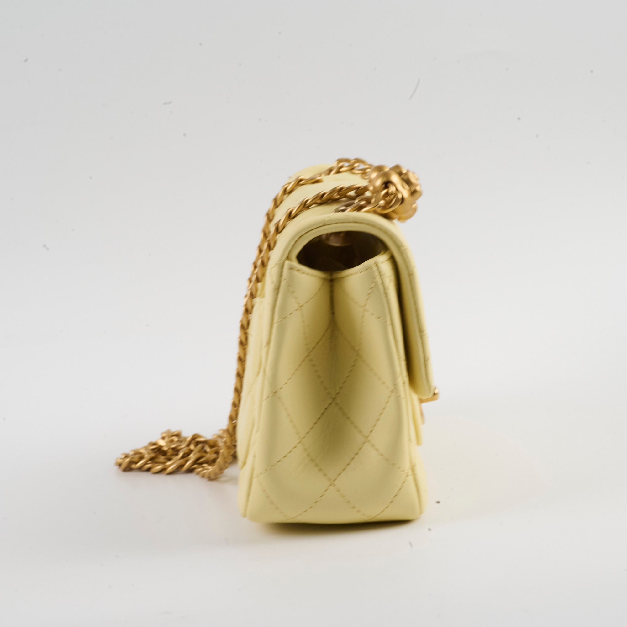 Chanel Mini Square Lambskin Camellia Crush Light Yellow Microchip Bag - Luxury Crossbody Purse for Women, Perfect for Date Night & Special Occasions