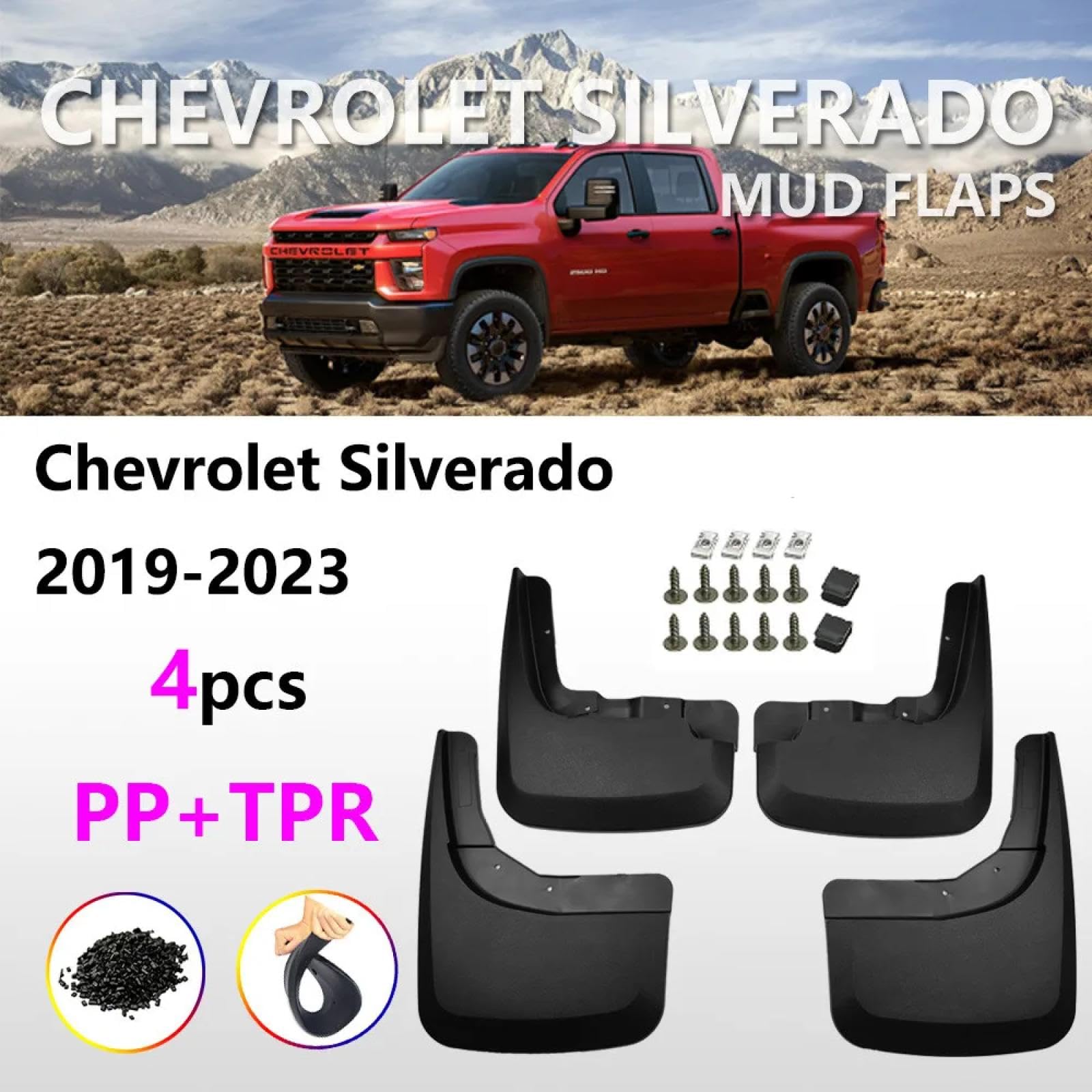 Heavy Duty Car Mud Flaps for Chevrolet Silverado 1500/2500/3500 & GMC Sierra 2019-2023 - 4PCS Splash Guards Mud Flaps Fender Guards - Perfect for Off-Roading & Winter Driving Protection