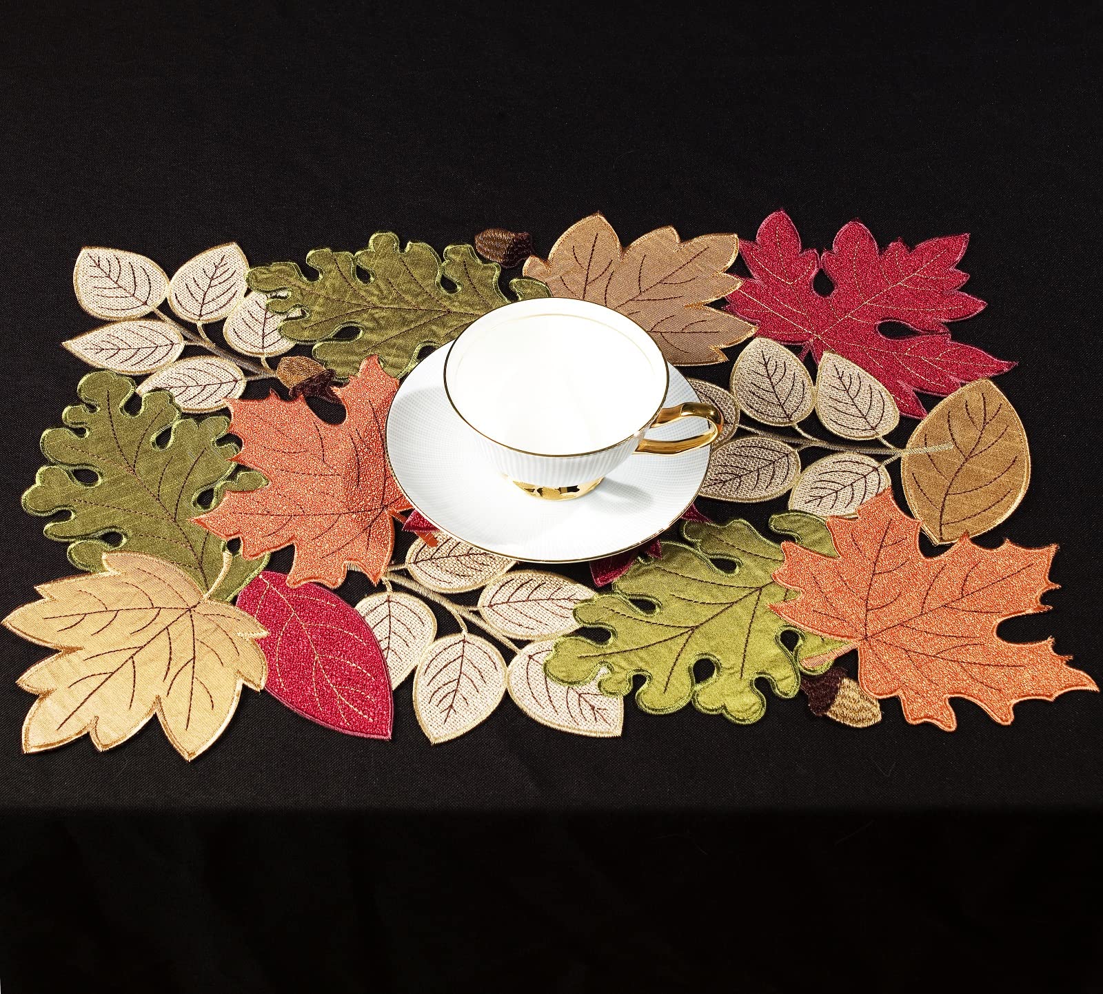 KEVA Fall Placemats Set of 4 - 13x19 Inch Autumn Table Mats with Maple Leaf Embroidery | Thanksgiving & Harvest Decor for Dining Table | Perfect for Seasonal Home Kitchen Decor & Holiday Gatherings
