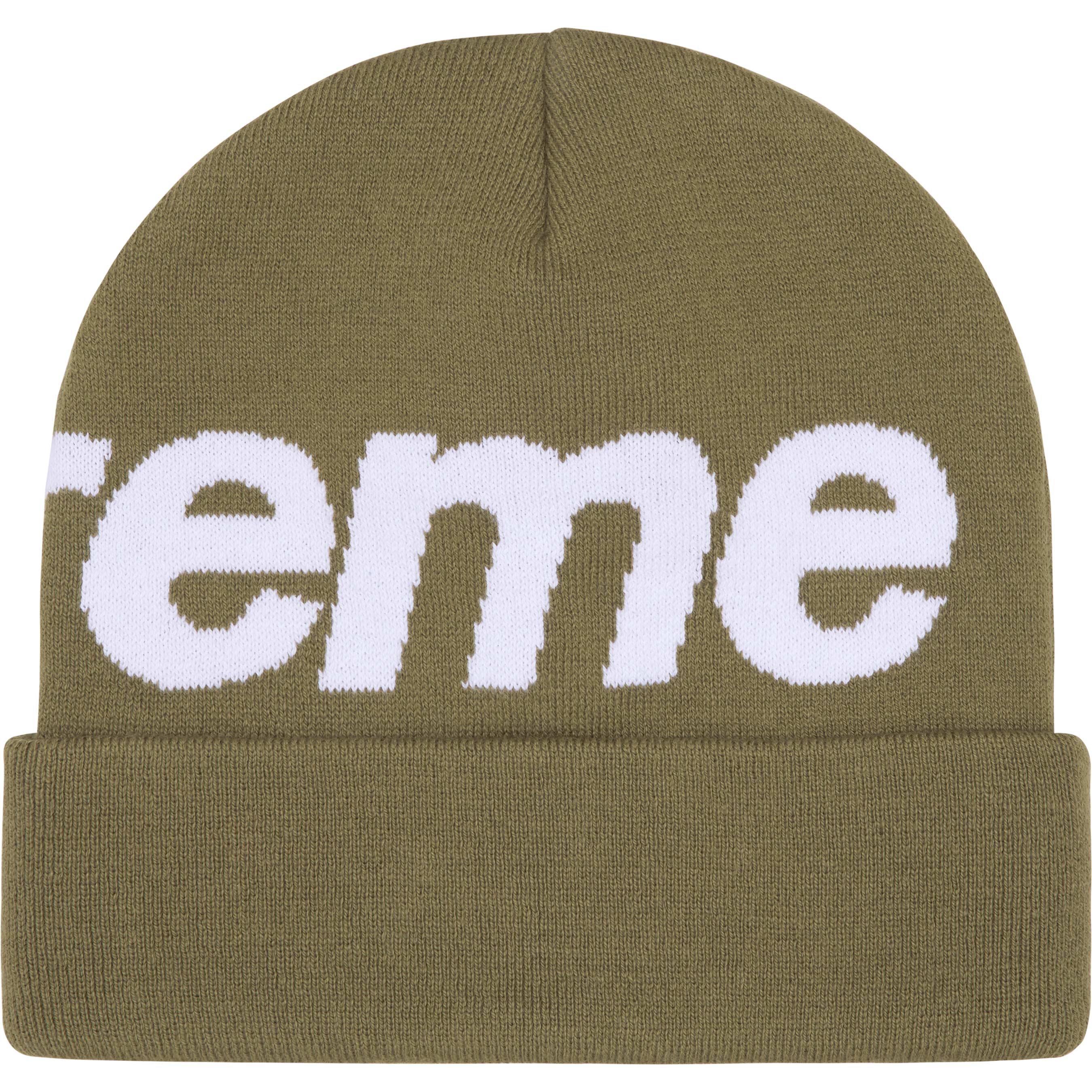 Supreme Big Logo Beanie - Light Olive Color Winter Hat for Men & Women - Perfect for Cold Weather, Streetwear Fashion & Outdoor Activities
