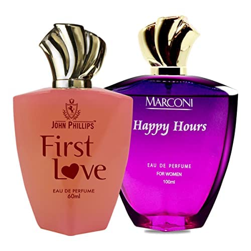 John Phillips™ First Love & Happy Hours Eau De Parfum for Women - Floral Fruity French Perfume | Daytime & Nighttime Wear | Office, Date Night, Special Occasions