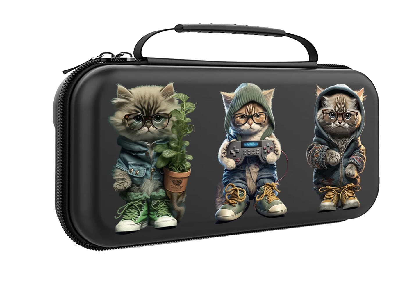 Nintendo Switch OLED Carrying Case with 20 Cartridge Slots - Cat Design for Travel & Protection