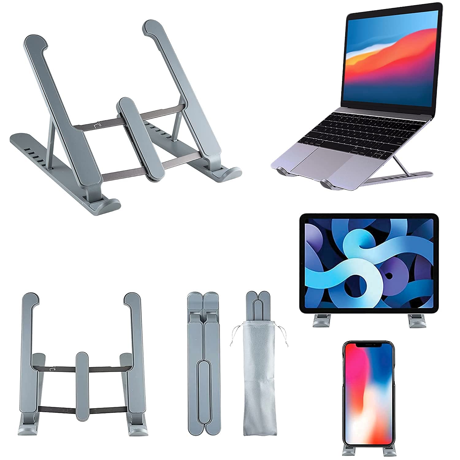 Porta PC Pieghevole Regolabile - Supporto per Laptop e Tablet con 6 Angoli, Design in Plastica e Silicone, Ideale per Ufficio, Casa e Viaggi