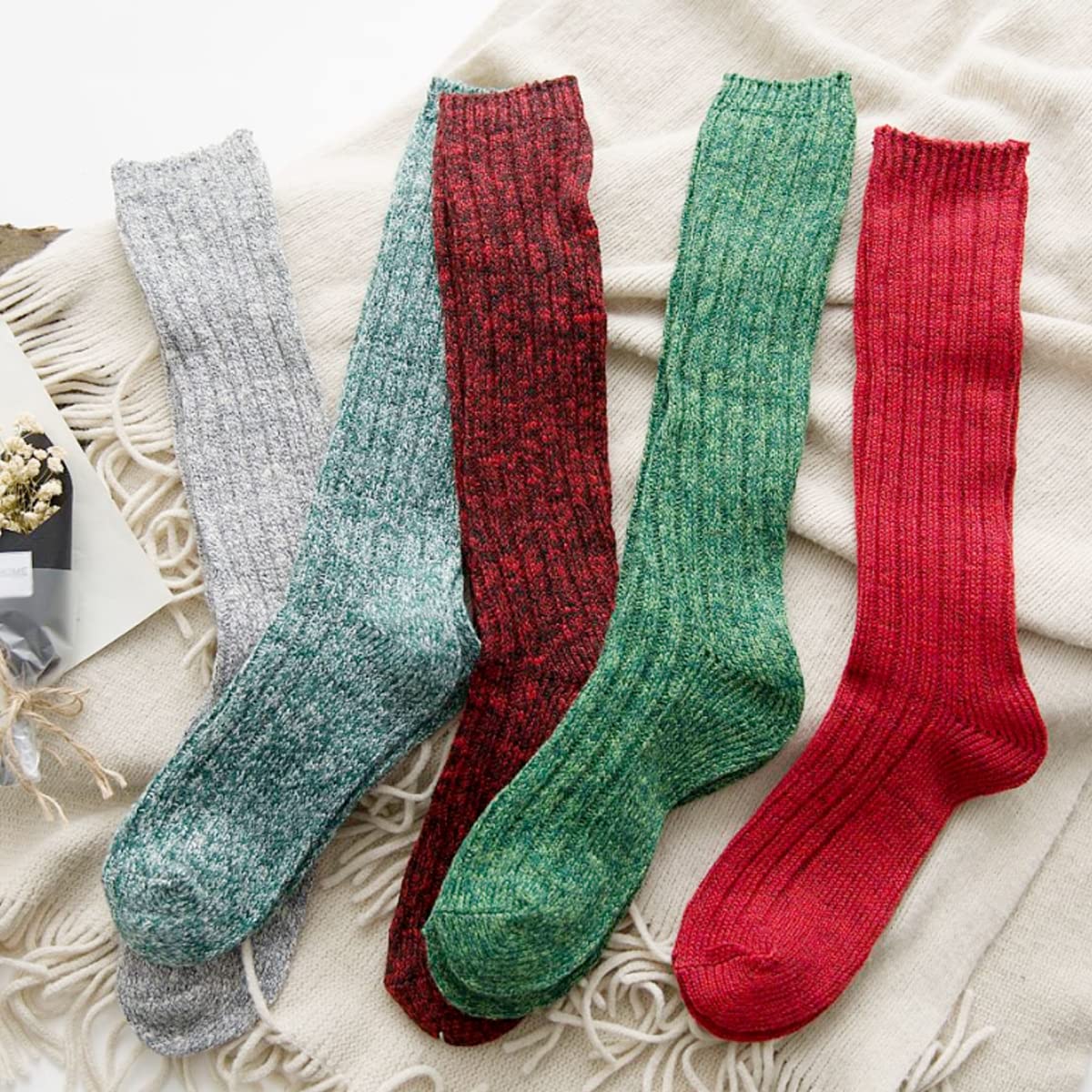 TINTAO Women's Cotton Knit Crew Socks - Thick Warm Wool Slouch Socks for Women, Size 5-10 - Perfect for Winter, Home, Office & Gift Giving #W502