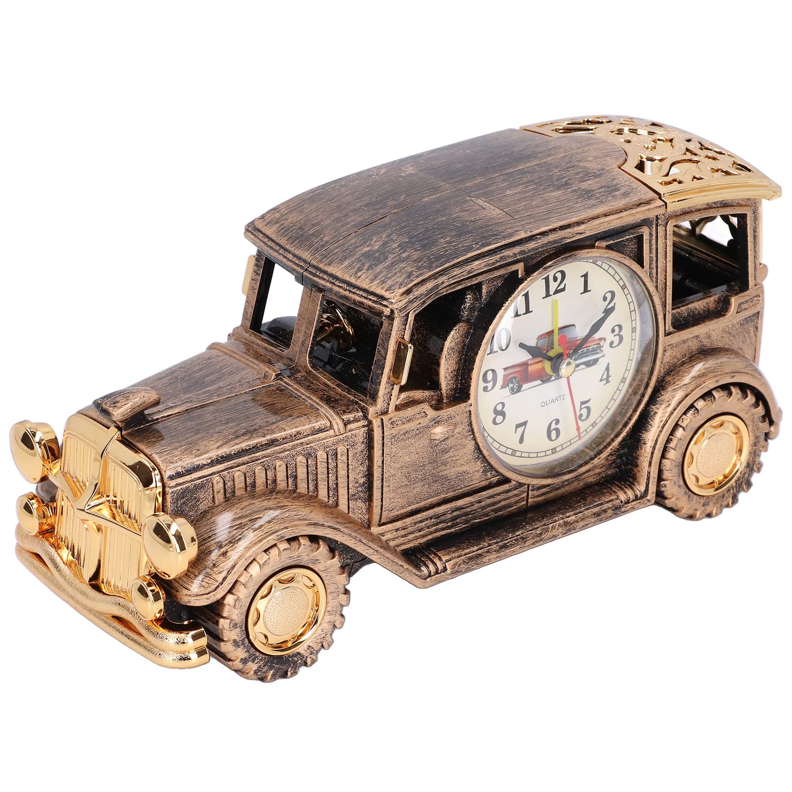 Vintage Bronze Car Model Alarm Clock - ABS Material Retro Design for Bedroom, Office Desk, and Gift Giving