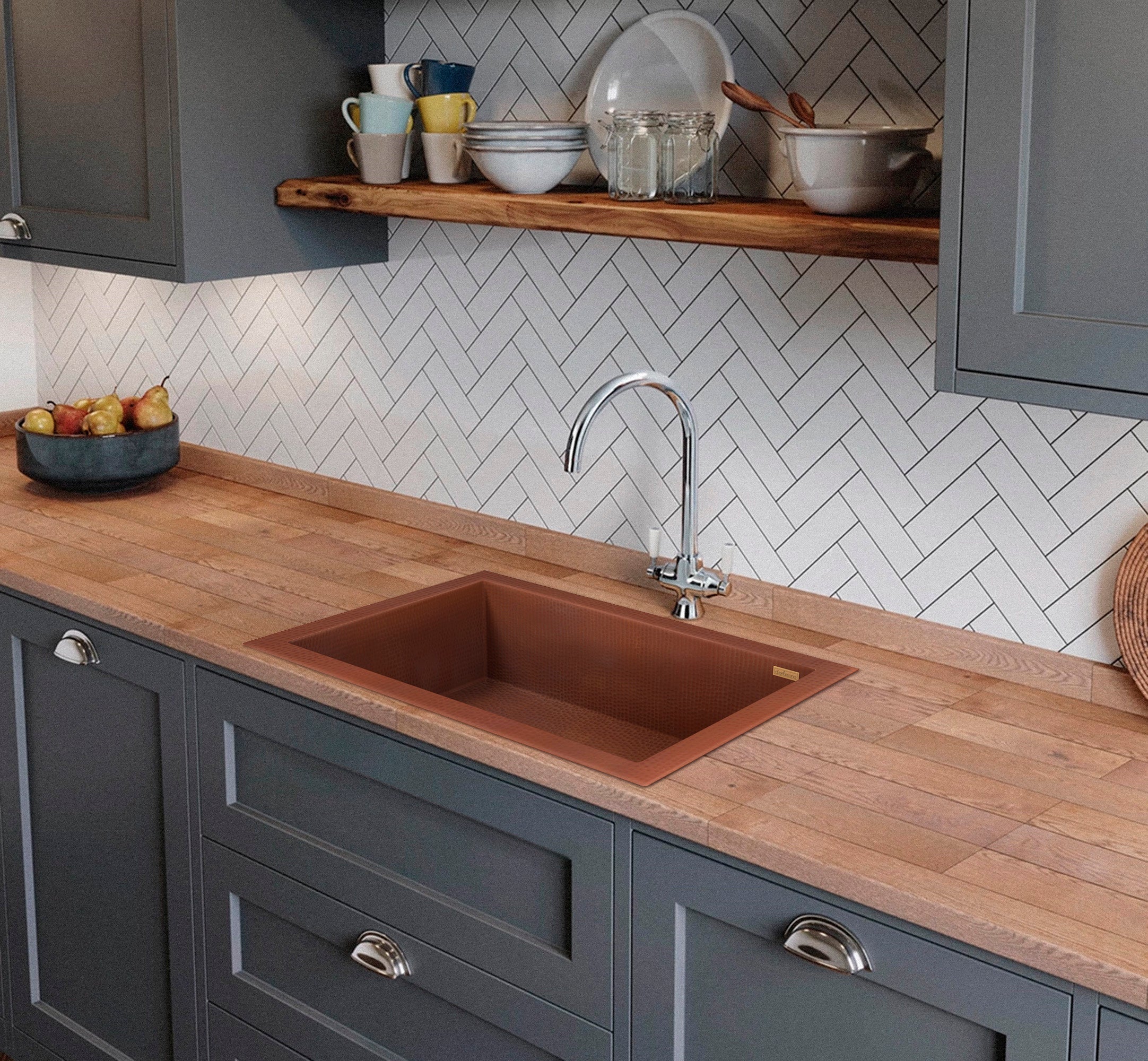 Premium Copper Single Basin Kitchen Sink - Farmhouse Style with Modern Design for Rustic & Contemporary Kitchens | Perfect for Food Prep, Washing Dishes & Enhancing Kitchen Aesthetics