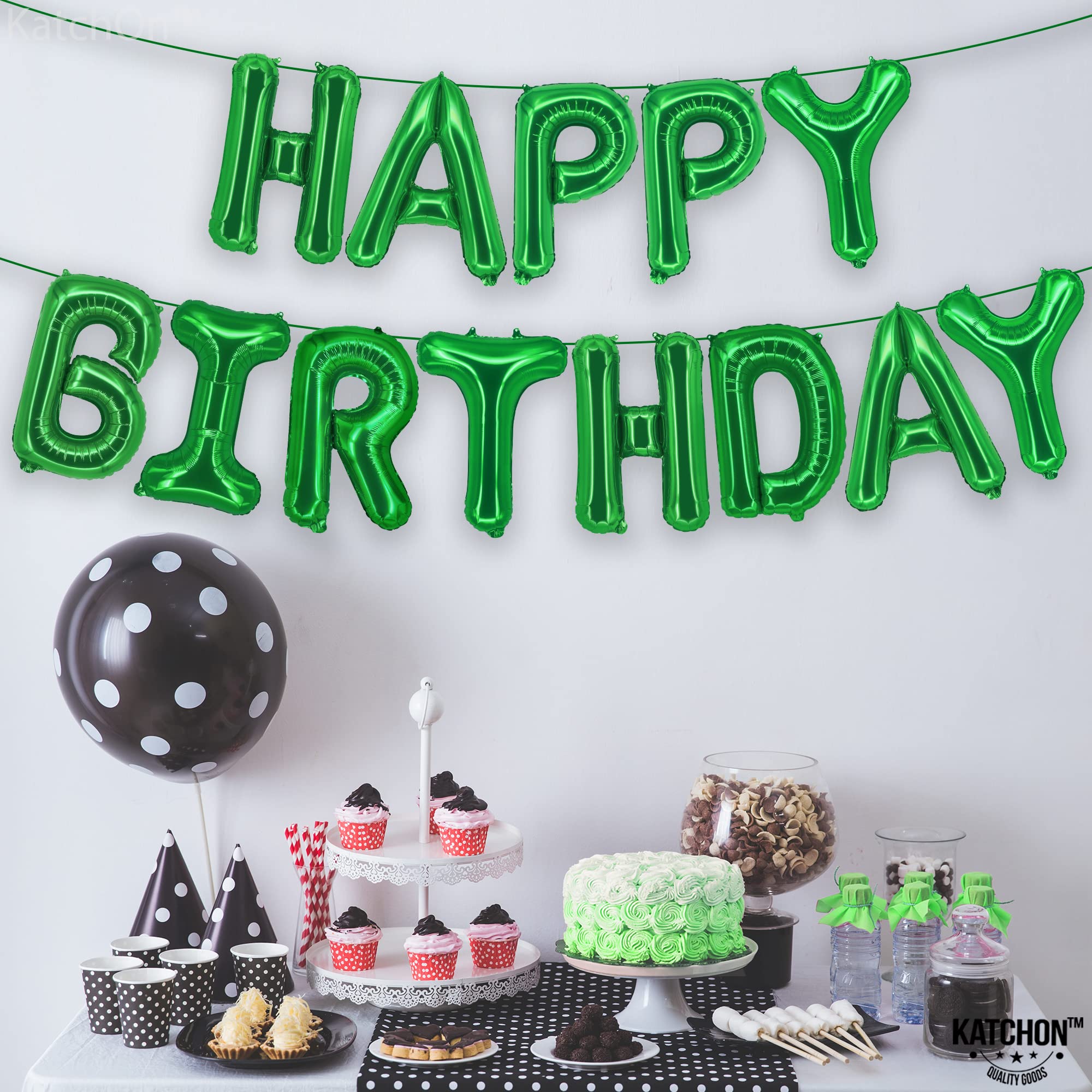 KatchOn 16 Inch Green Happy Birthday Balloons & Banner Set - Jungle Themed Party Decorations for Women, Emerald Green Birthday Sign - Perfect for Jungle Theme Parties, Birthday Celebrations, and Special Events