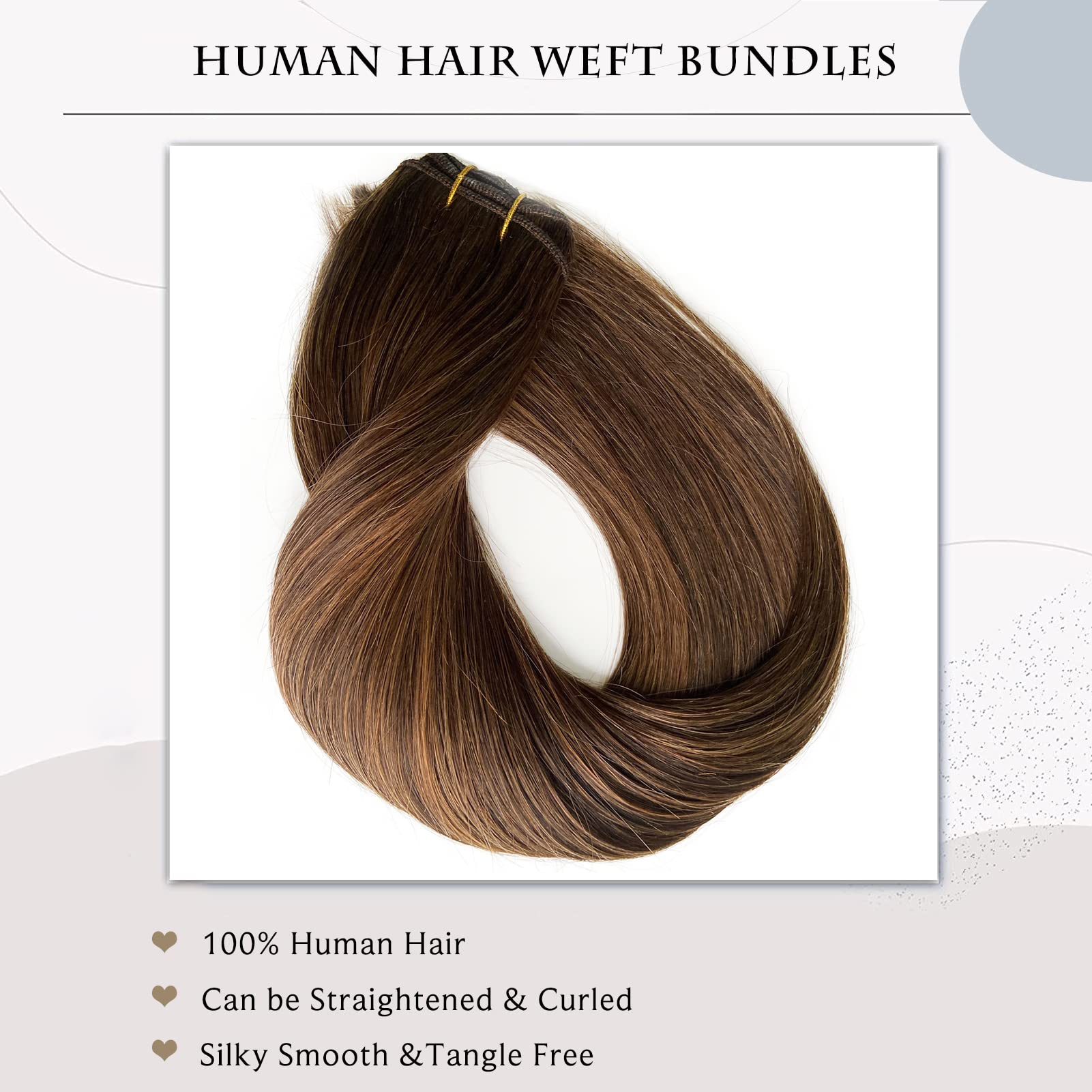 20 Inch 100G Real Human Hair Extensions - Dark Brown Balayage Light Brown Hand-Tied Weft Bundles for Sew-In | Natural Looking Hair Extensions for Women | Perfect for Daily Styling, Special Occasions & Volume Boost